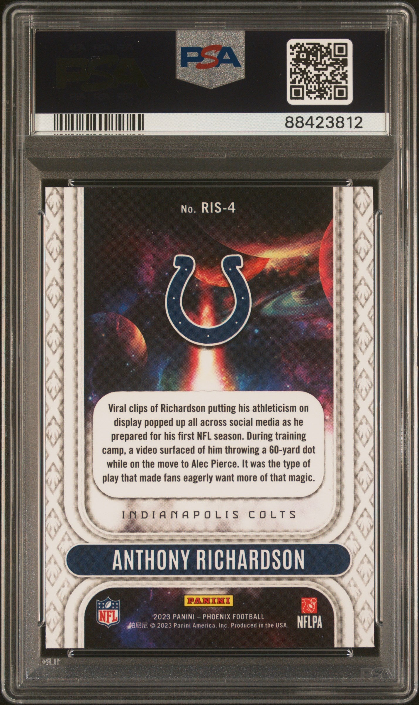 2023 Panini Phoenix Rookie Rising Anthony Richardson #RIS4 Rookie Rising PSA 10