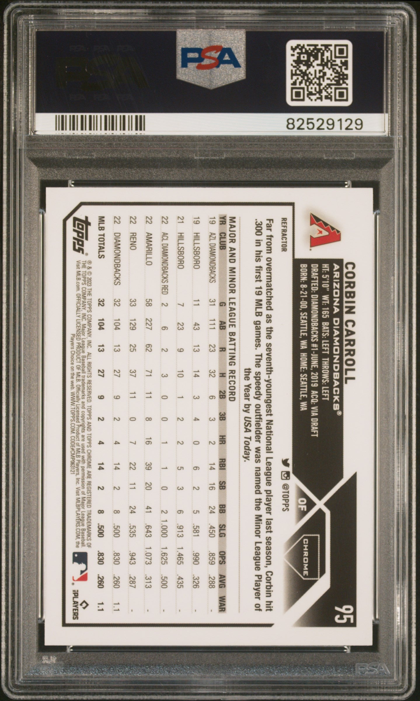 2023 Topps Chrome Corbin Carroll #95 Refractor PSA 10