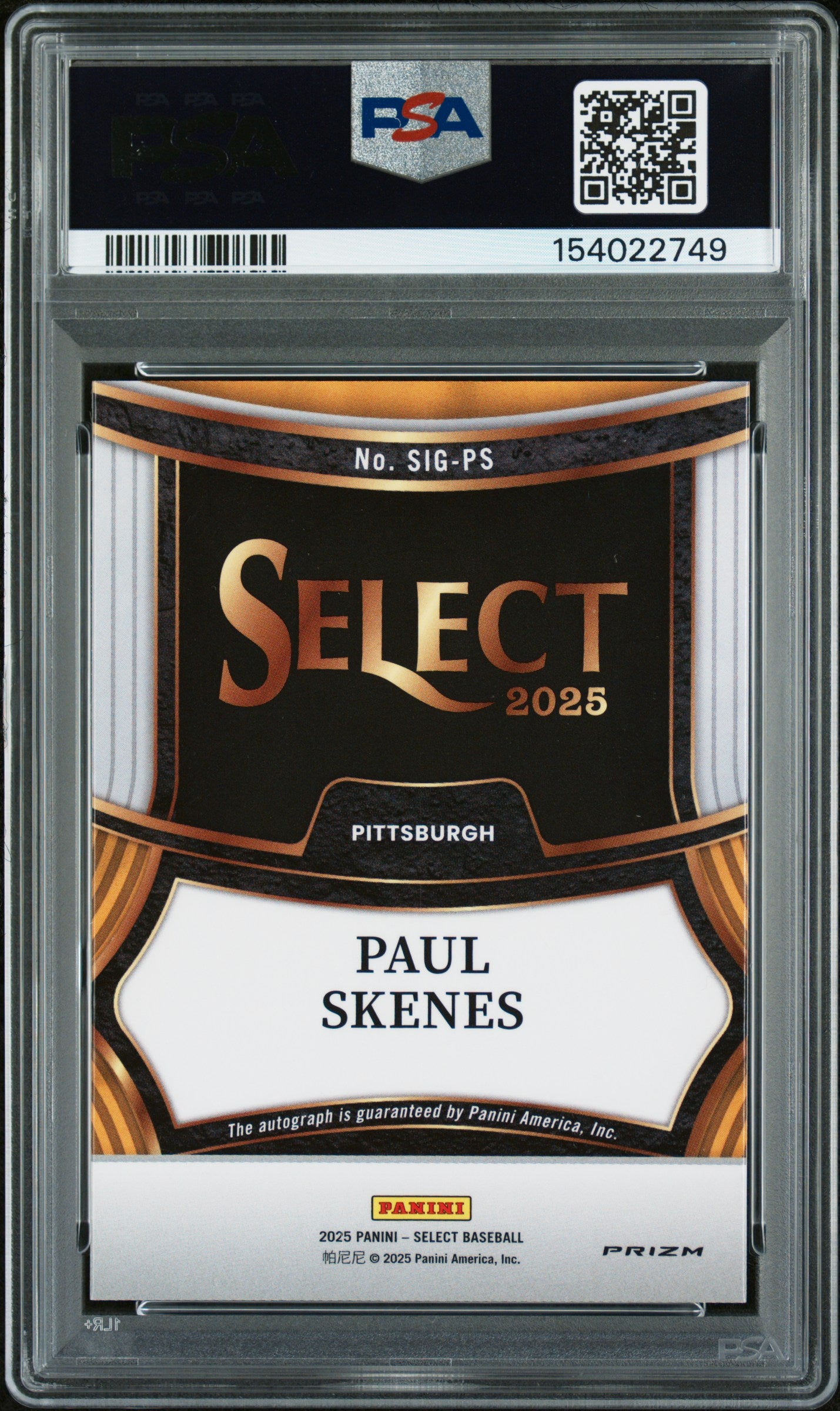 2025 Panini Select Signatures Paul Skenes #SIG-PS PSA 10