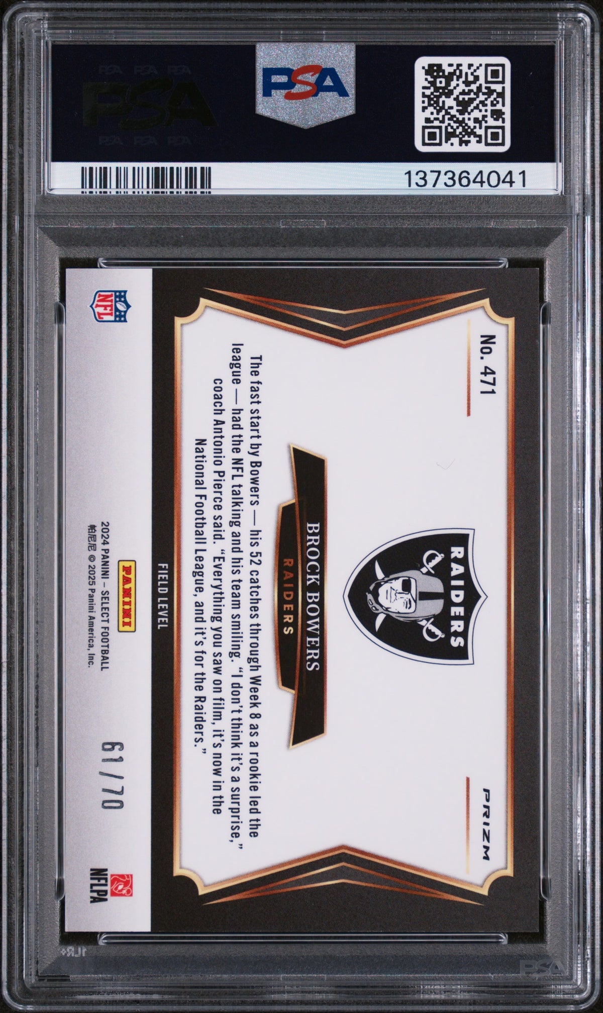 2024 Panini Select Brock Bowers #471 Dragon Scale Prizm PSA 10