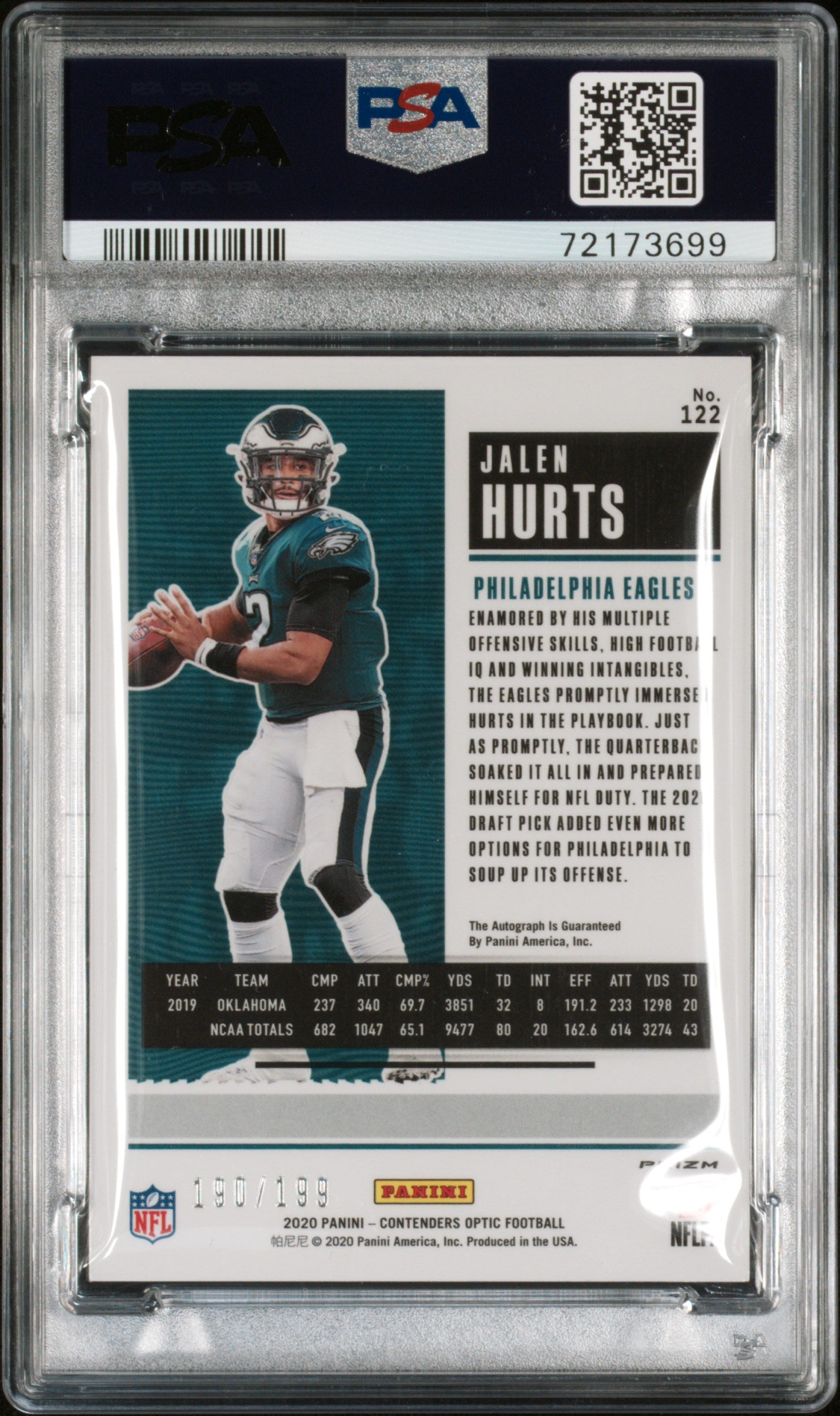 2020 Panini Contenders Optic Jalen Hurts #122 Autograph Red PSA 10