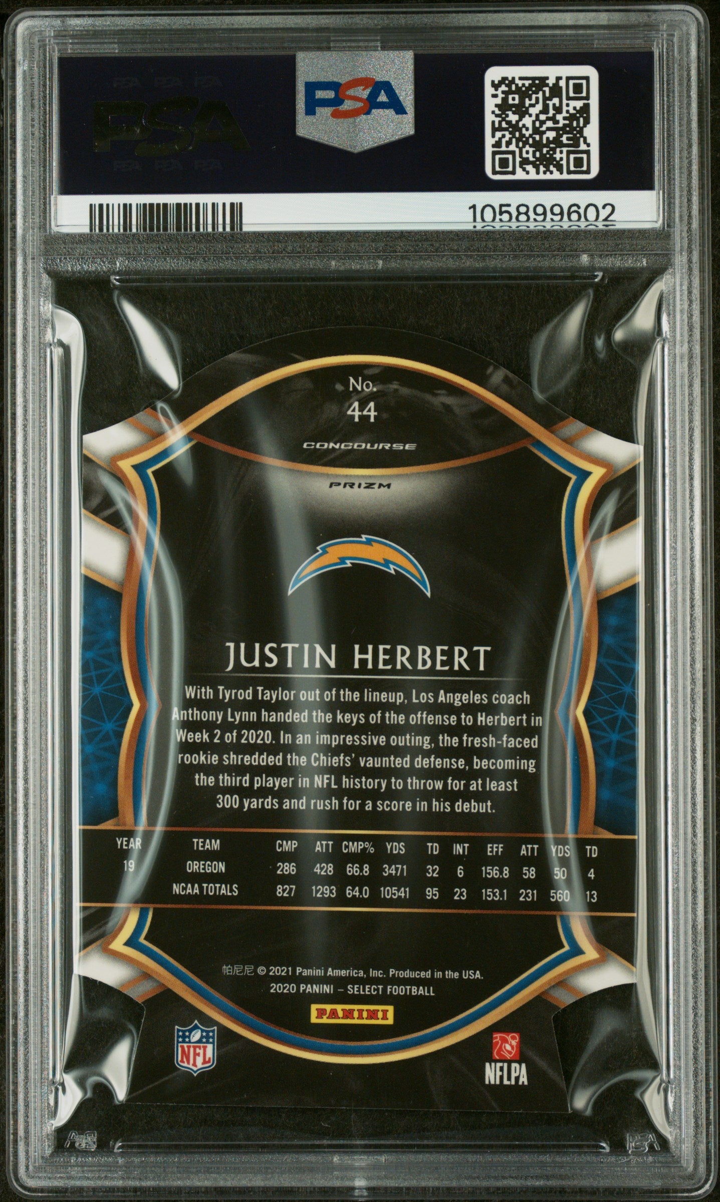 2020 Panini Select Justin Herbert #44 Die Cut Maroon Prizm PSA 9