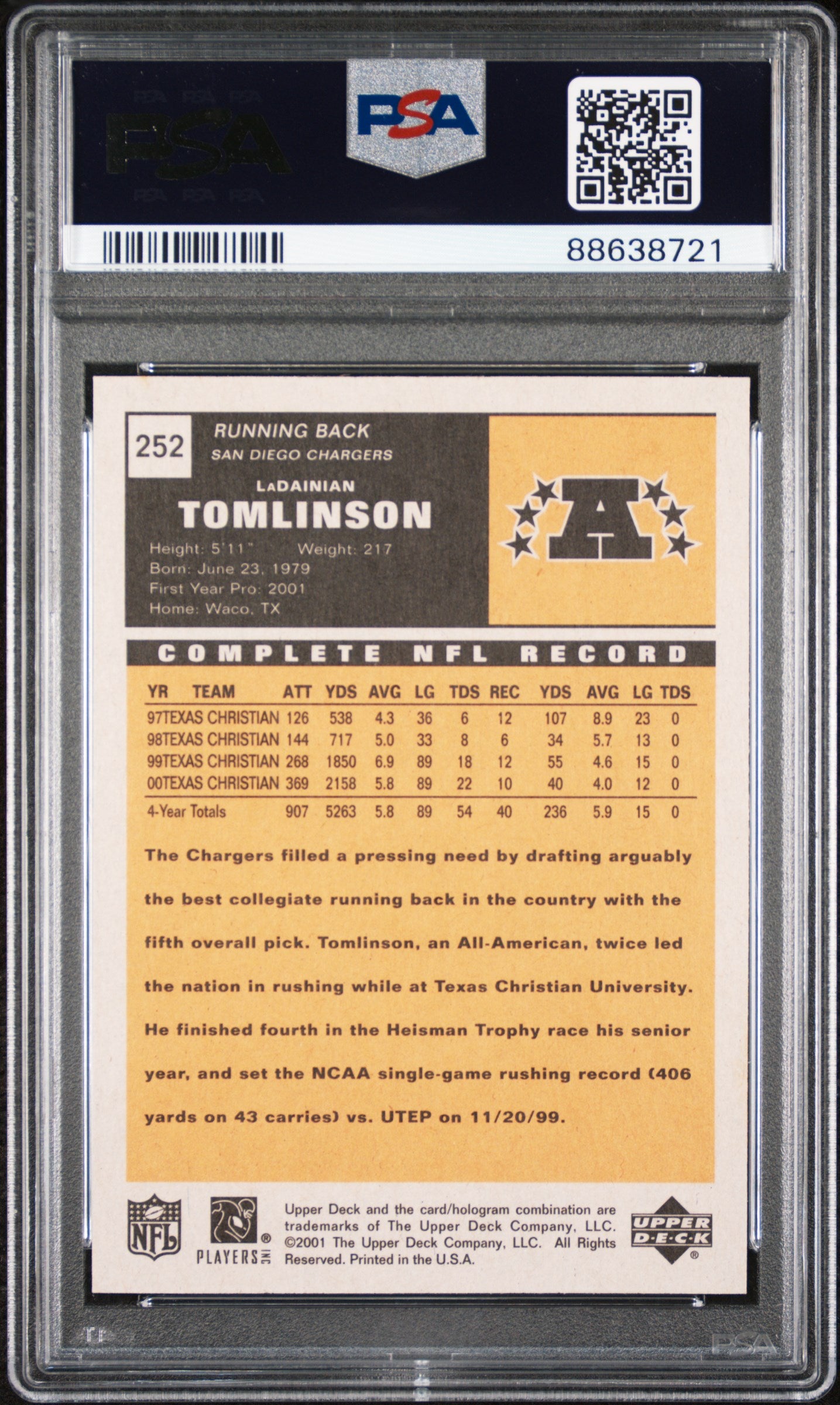 2001 Upper Deck Vintage Ladainian Tomlinson #252 PSA 10