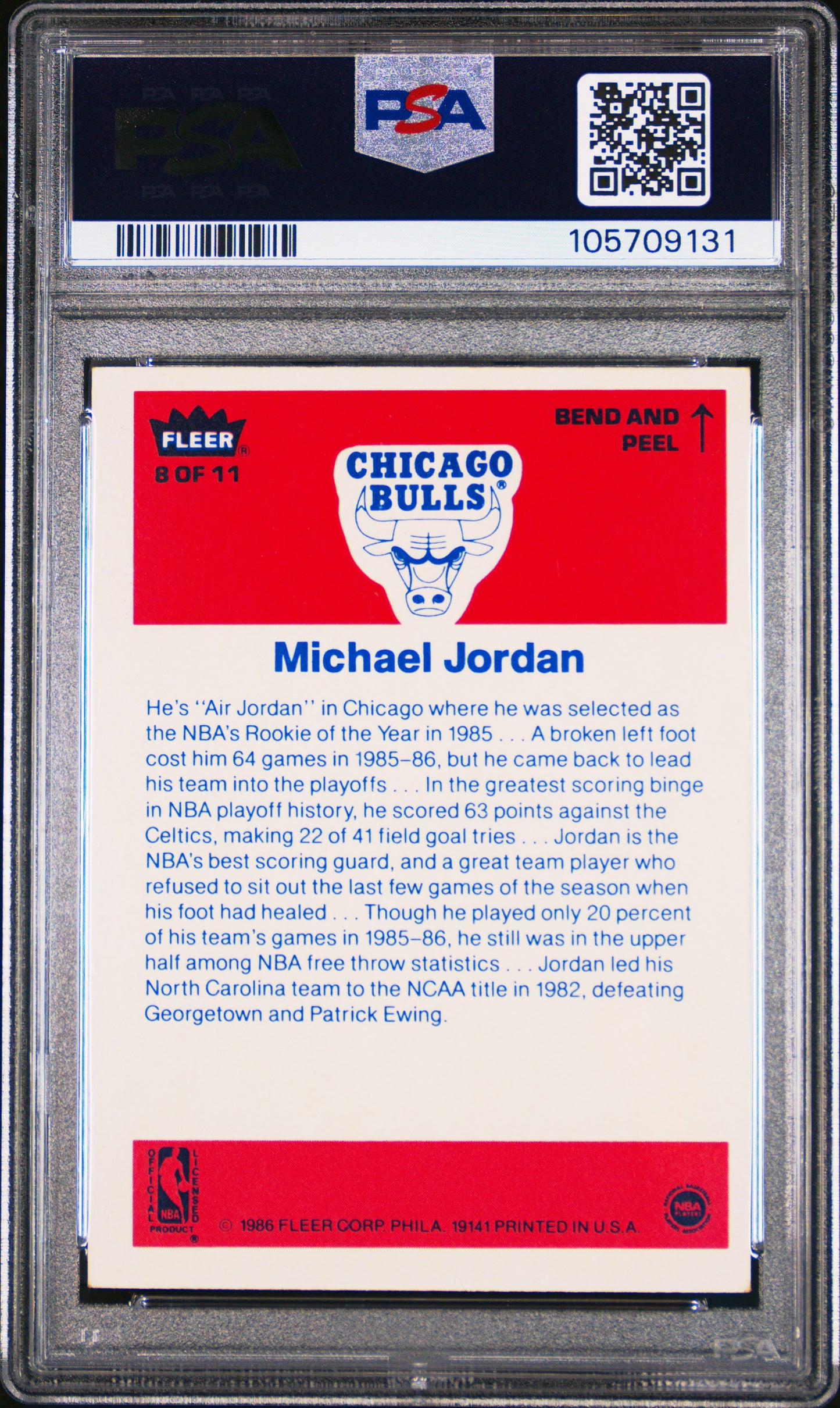 1986 Fleer Sticker Michael Jordan #8 PSA 6