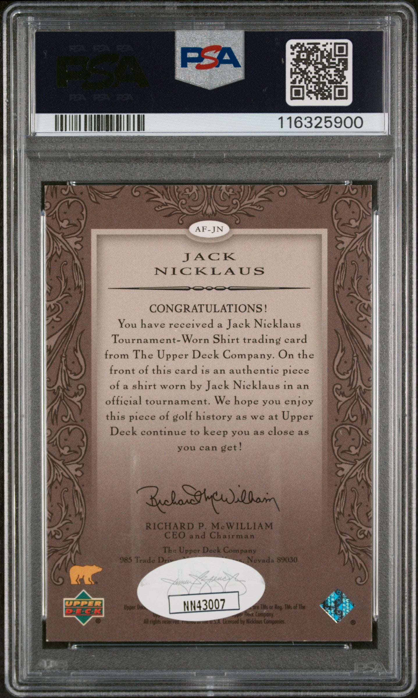2005 SP Signature Authentic Fabrics Jack Nicklaus #AF-JN PSA 7