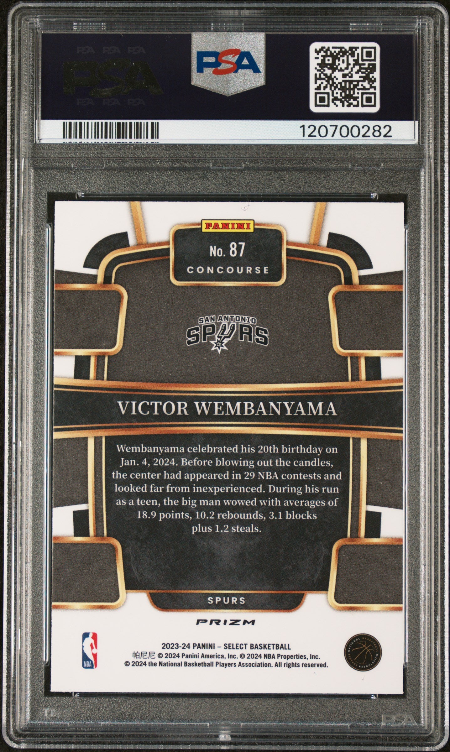 2023 Panini Select Victor Wembanyama #87 Blue Prizm PSA 10