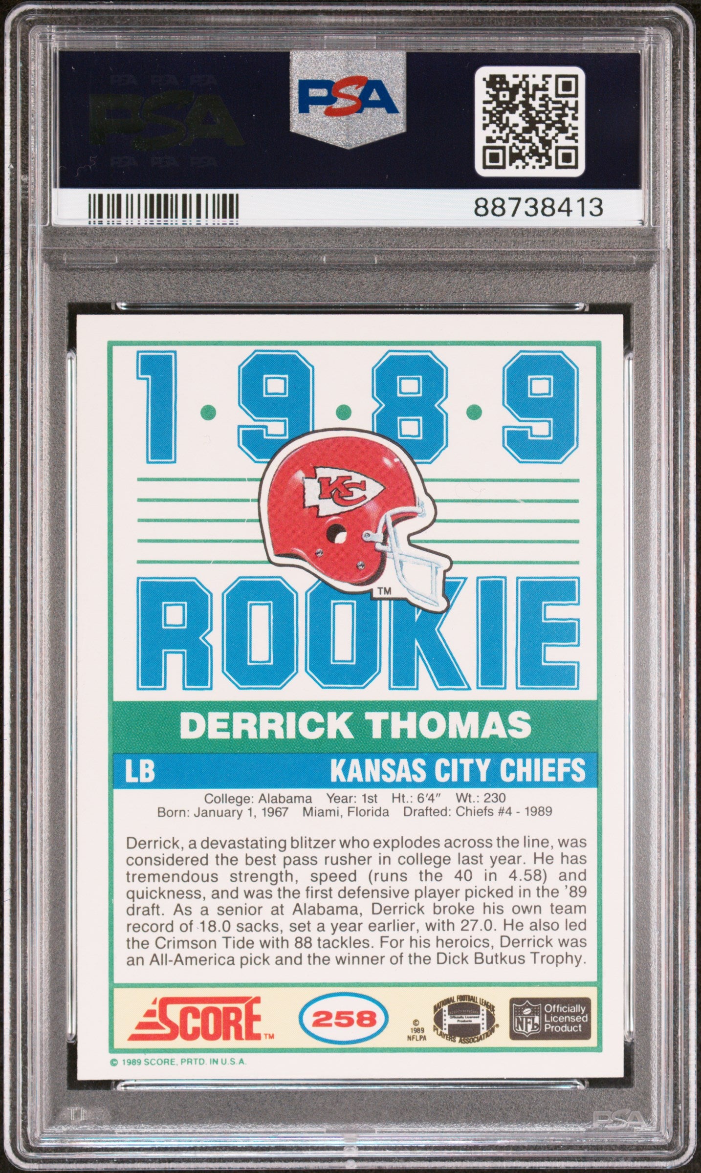 1989 Score Derrick Thomas #258 PSA 9
