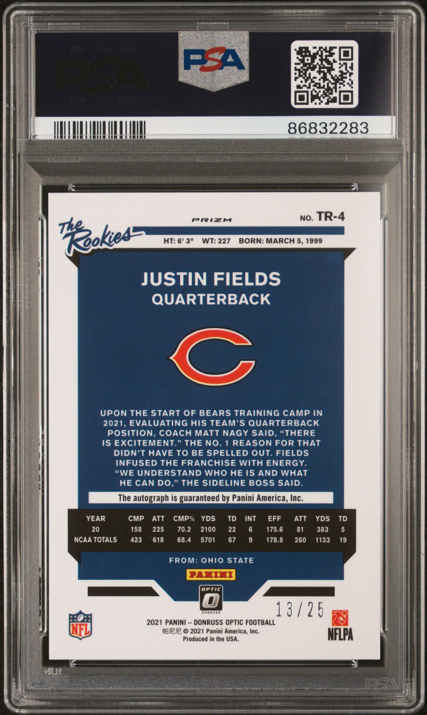 2021 Panini Donruss Optic The Rookies Autographs Justin Fields Stars PSA 10