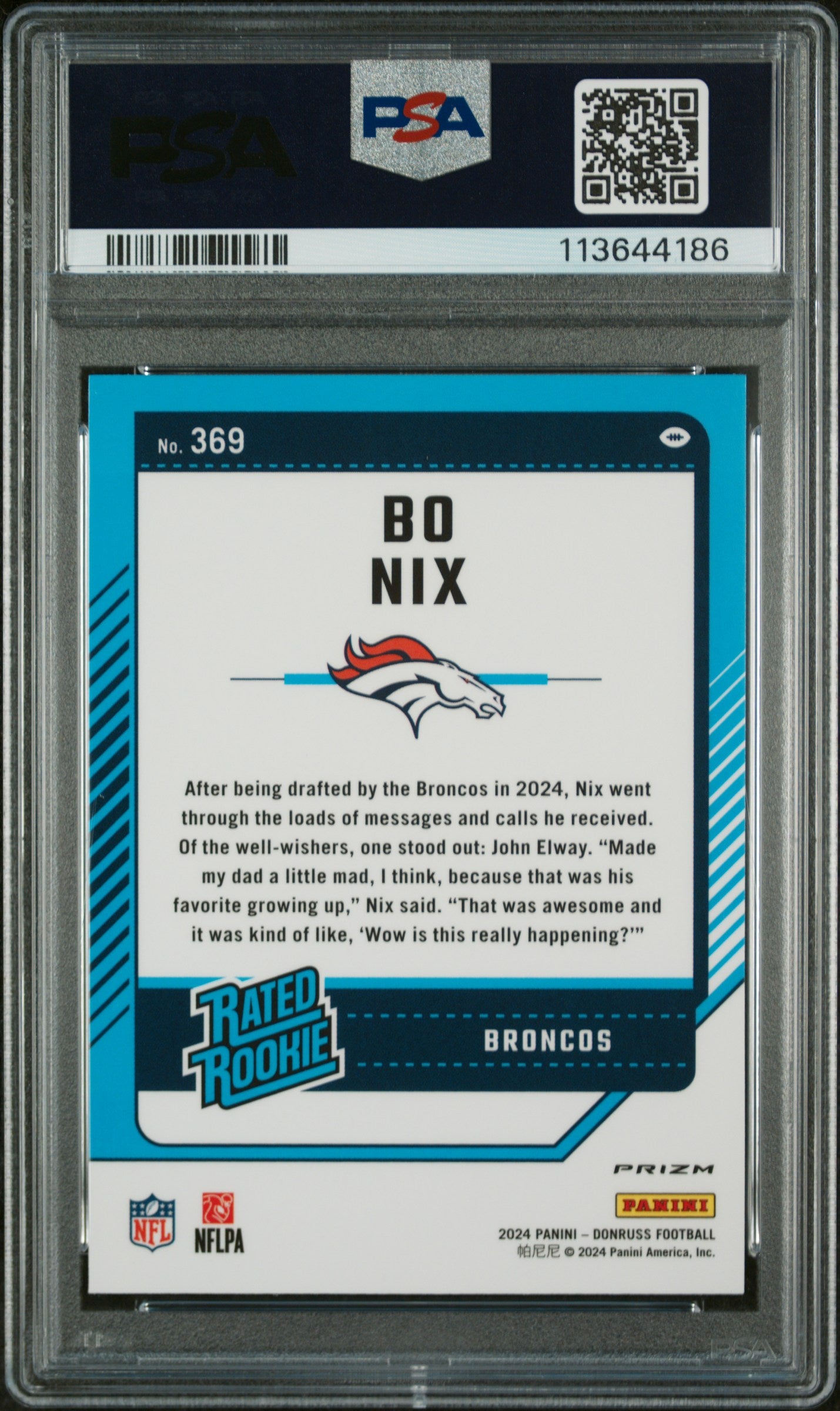 2024 Panini Donruss Bo Nix #369 Optic Preview Blue Scope PSA 10