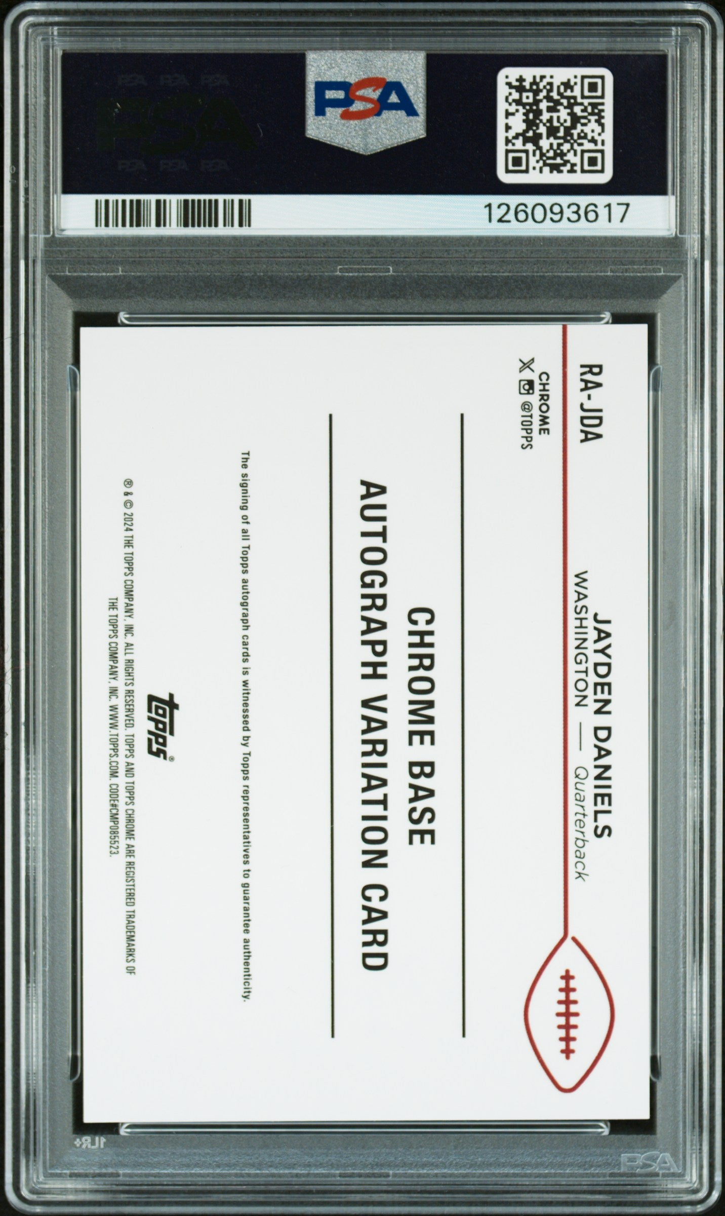 2024 Topps Chrome Rookie Auto Variations Jayden Daniels Aqua Ref /199 PSA 9