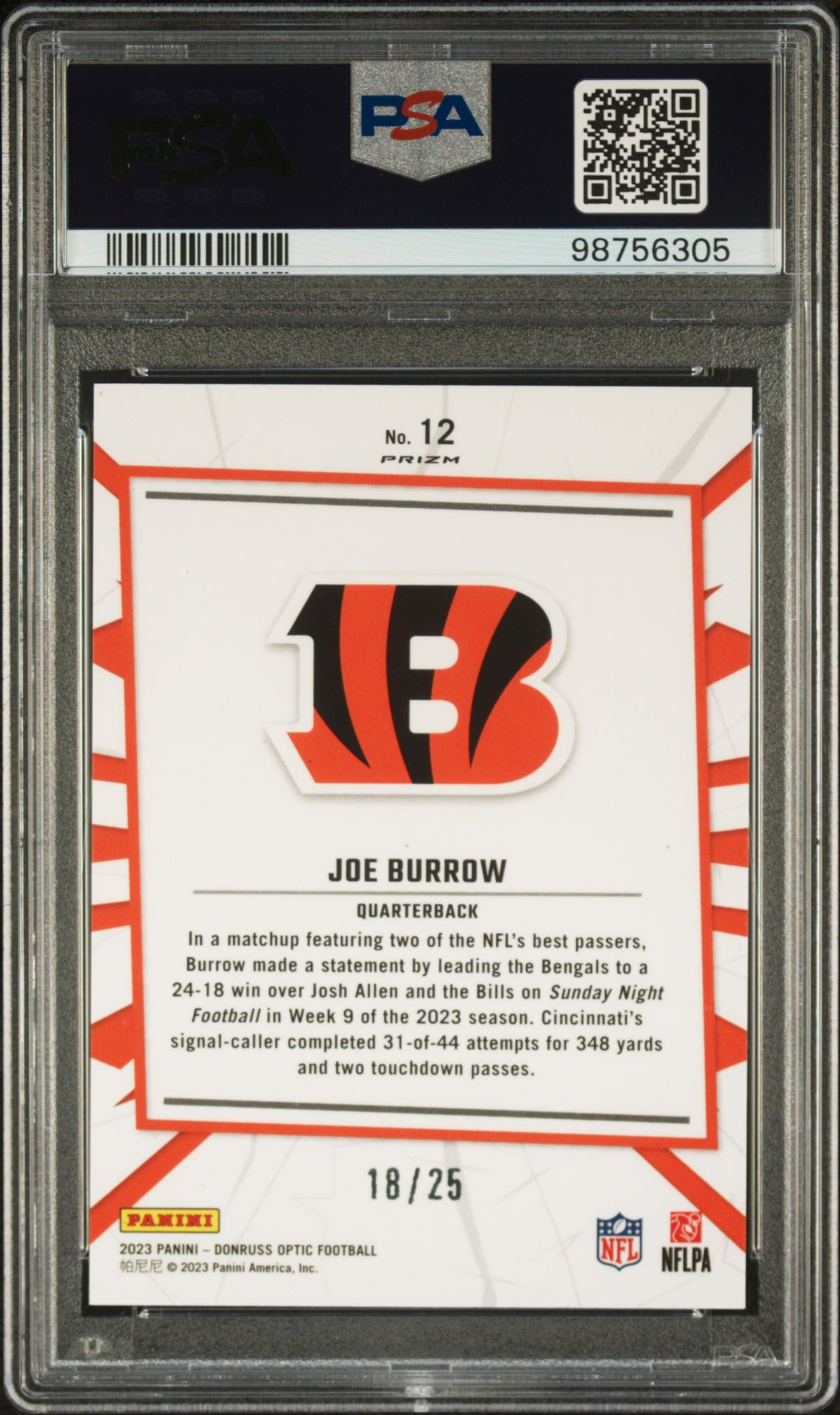 2023 Panini Donruss Optic My House! Joe Burrow #12 Purple Stars PSA 10
