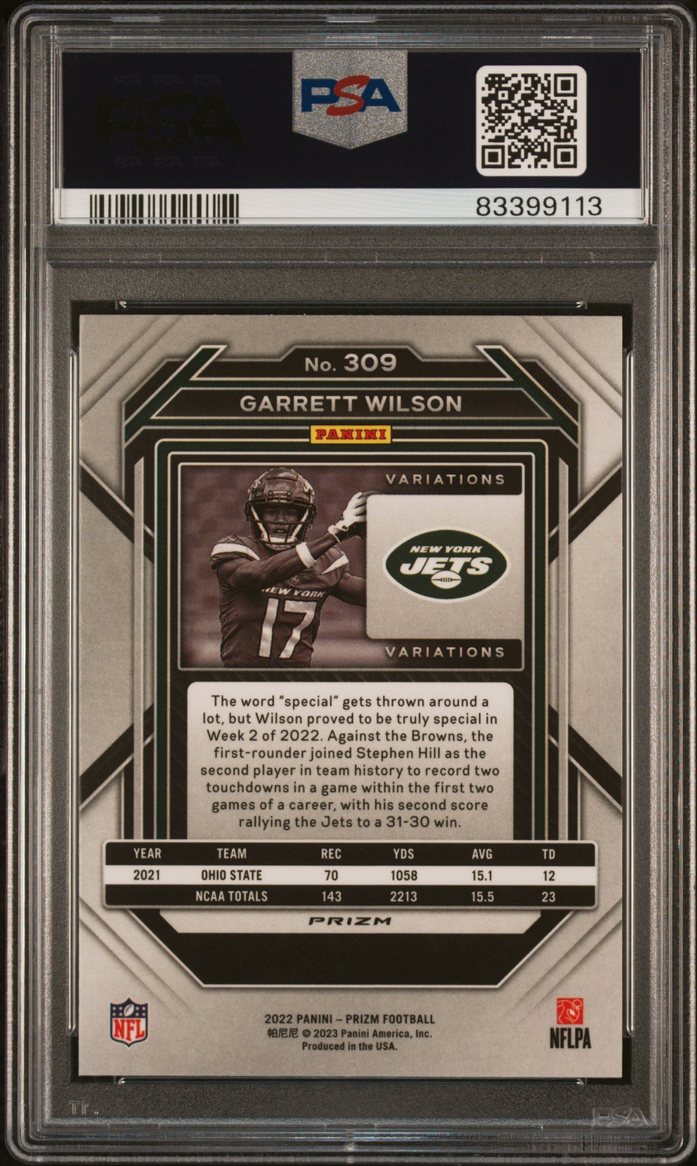 2022 Panini Prizm Garrett Wilson #309 Variation No Huddle PSA 10