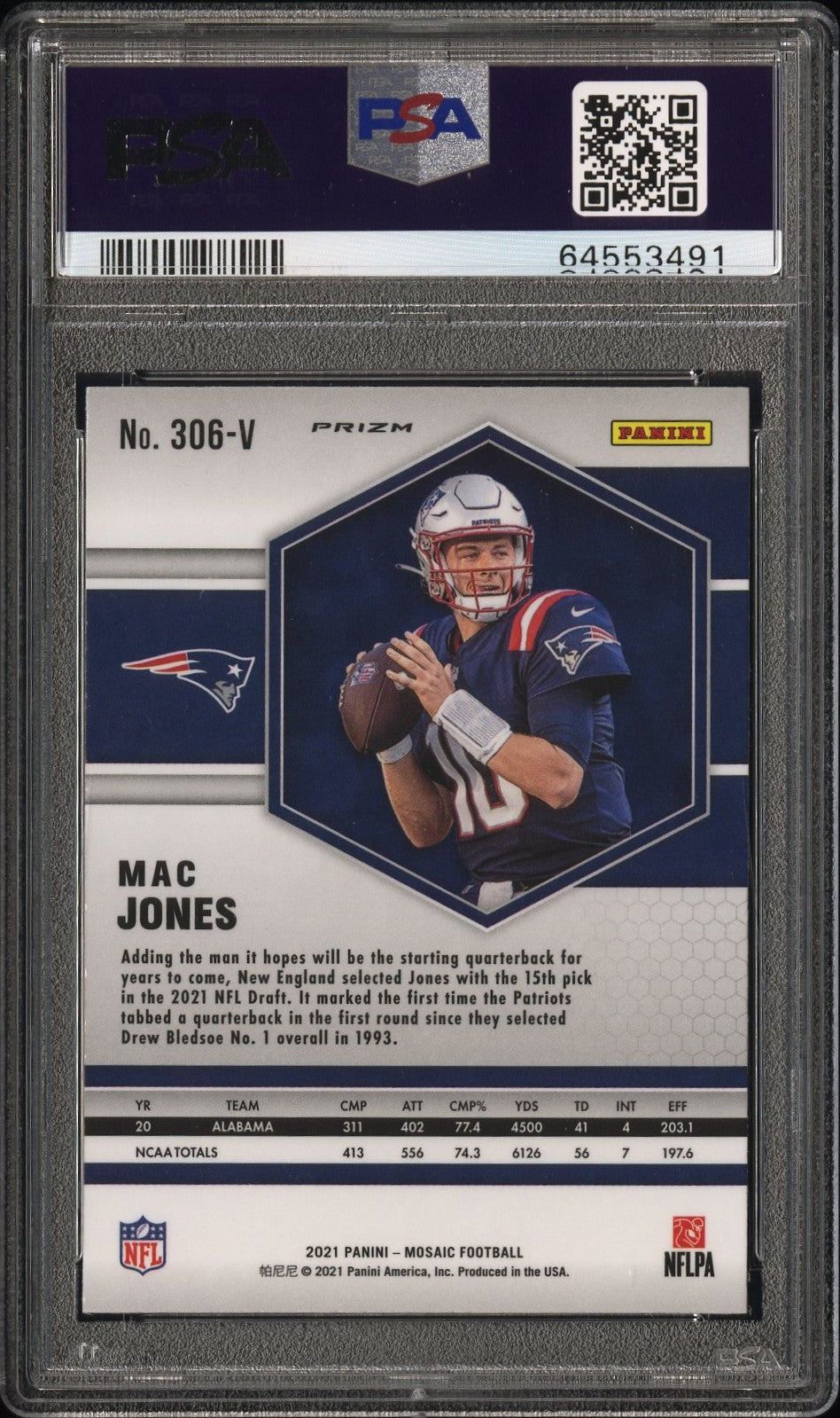 2021 Panini Mosaic Mac Jones #306V Variation Silver PSA 9