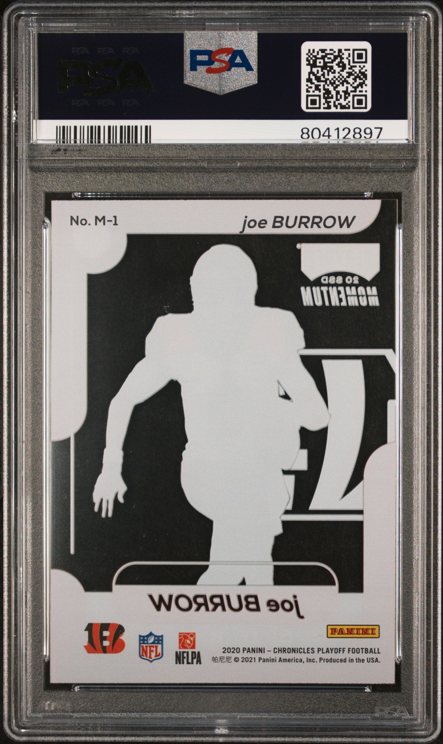 2020 Panini Chronicles Playoff Momentum Rookies Joe Burrow #M1 PSA 10