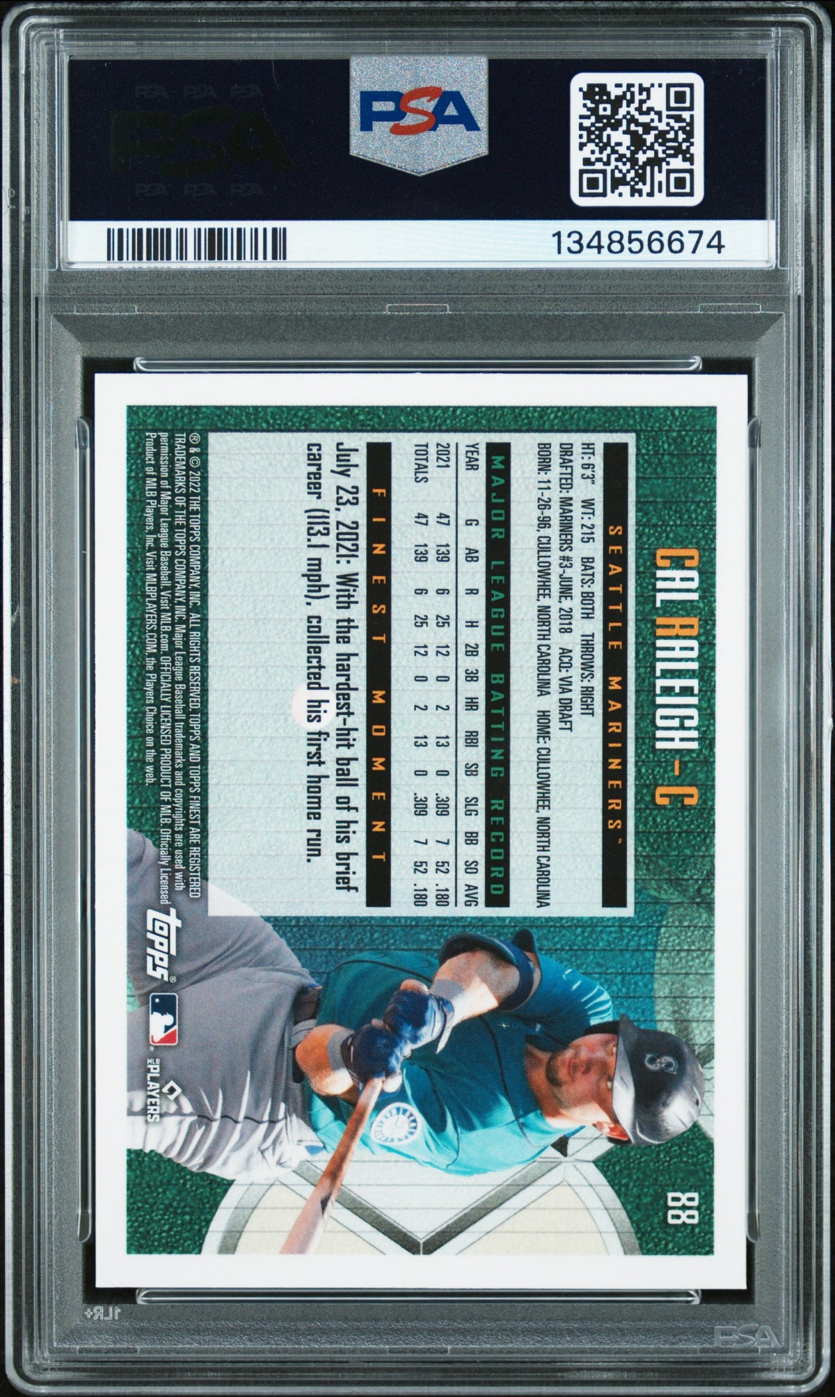 2022 Topps Finest Flashbacks Cal Raleigh #88 PSA 10