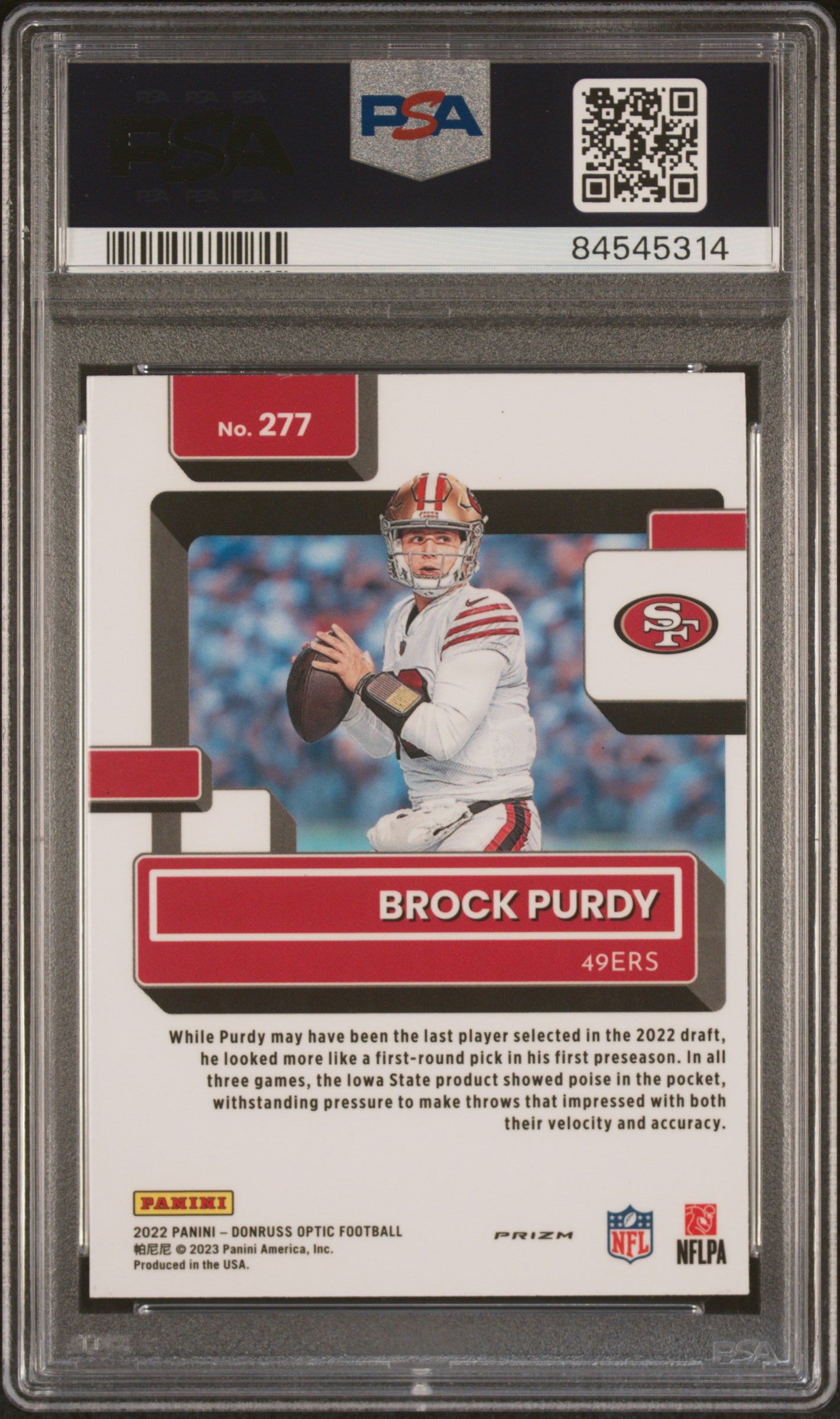 2022 Panini Donruss Optic Brock Purdy #277 Holo PSA 9