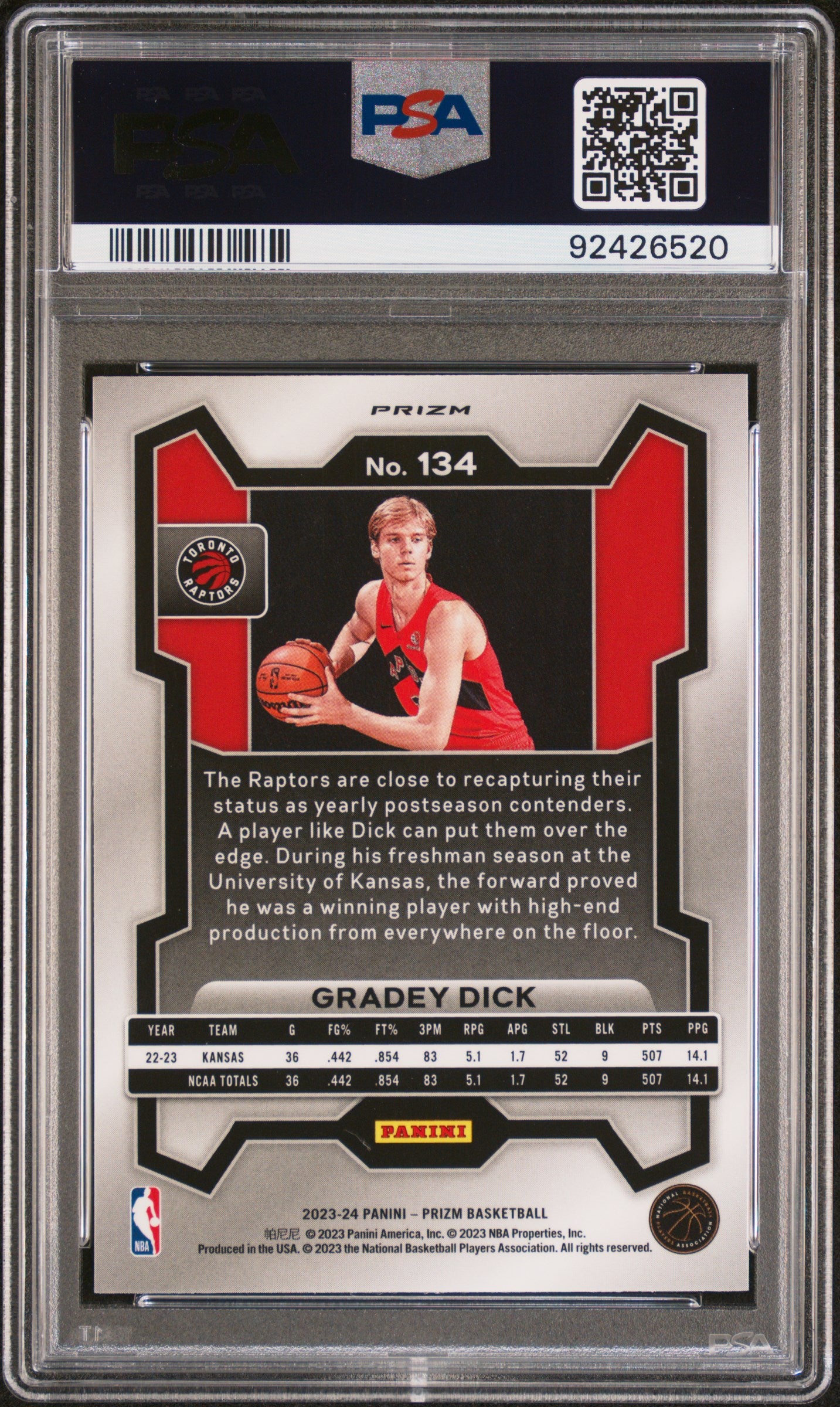 2023 Panini Prizm Gradey Dick #134 Ruby Wave PSA 10