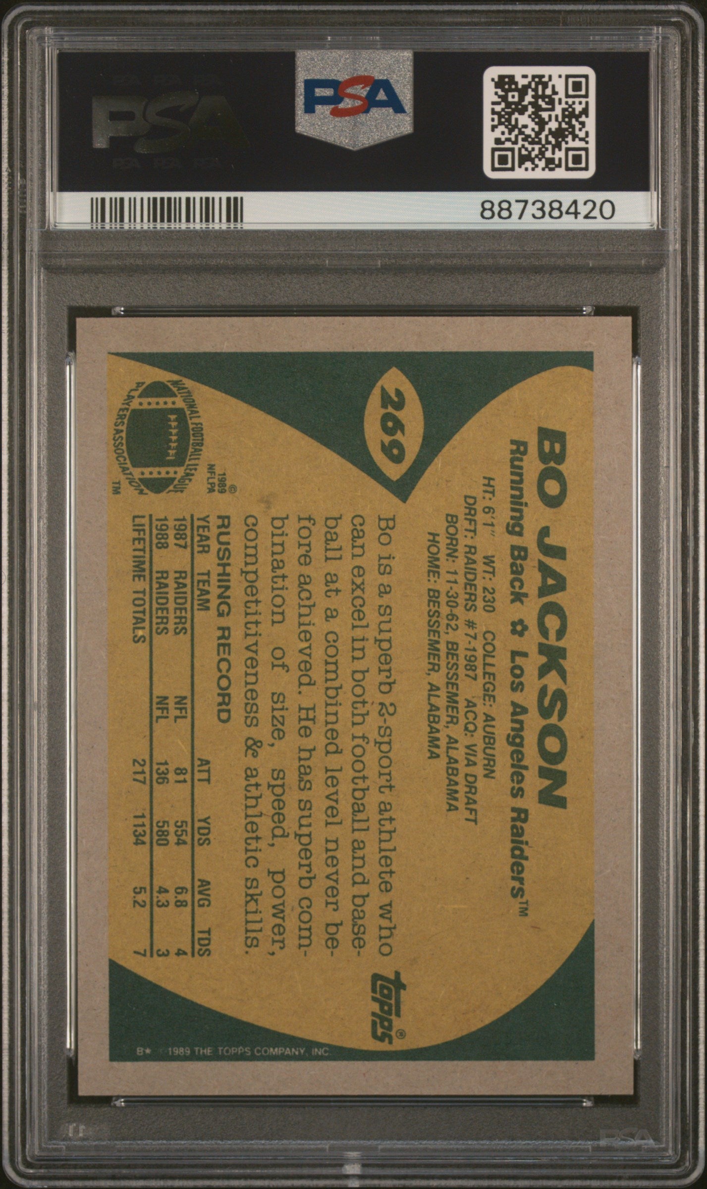 1989 Topps Bo Jackson #269 PSA 7