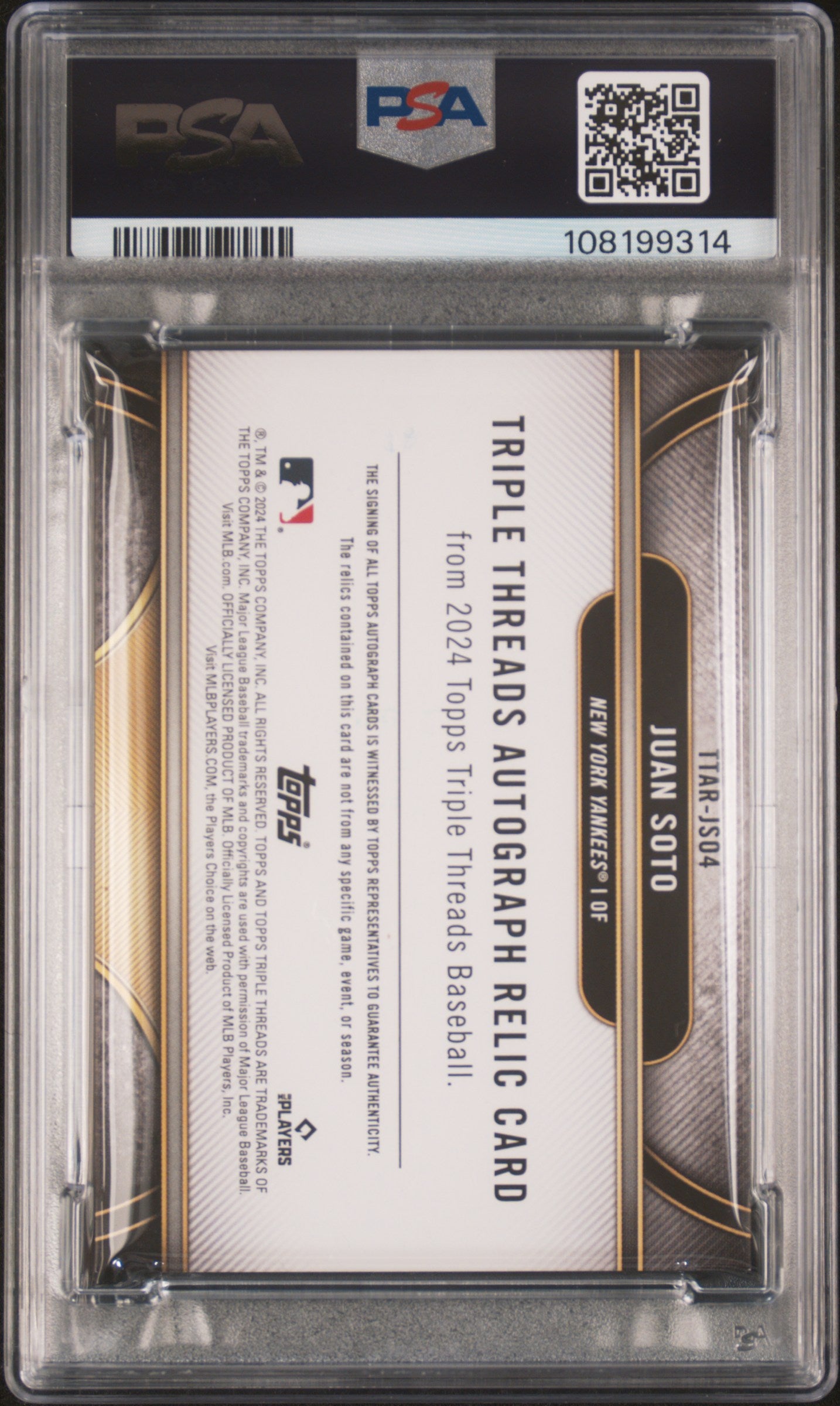 2024 Topps Triple Threads Autograph Relics Juan Soto Emerald 18/18 PSA 7