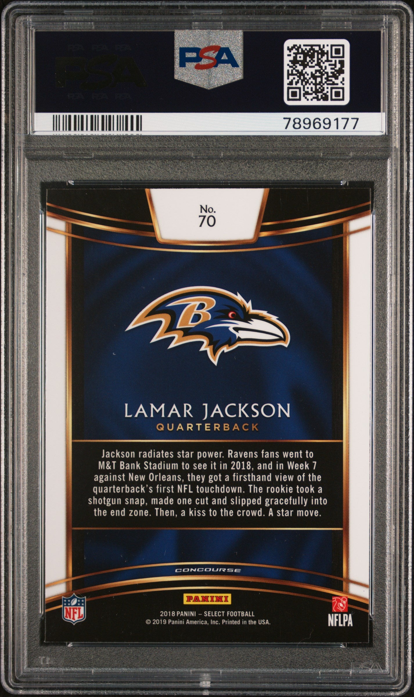 2018 Panini Select Lamar Jackson #70 PSA 9