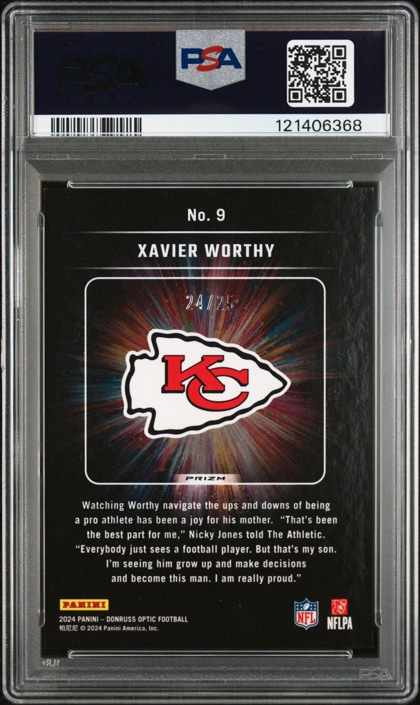 2024 Panini Donruss Optic Light It Up Xavier Worthy #9 Purple Stars PSA 9