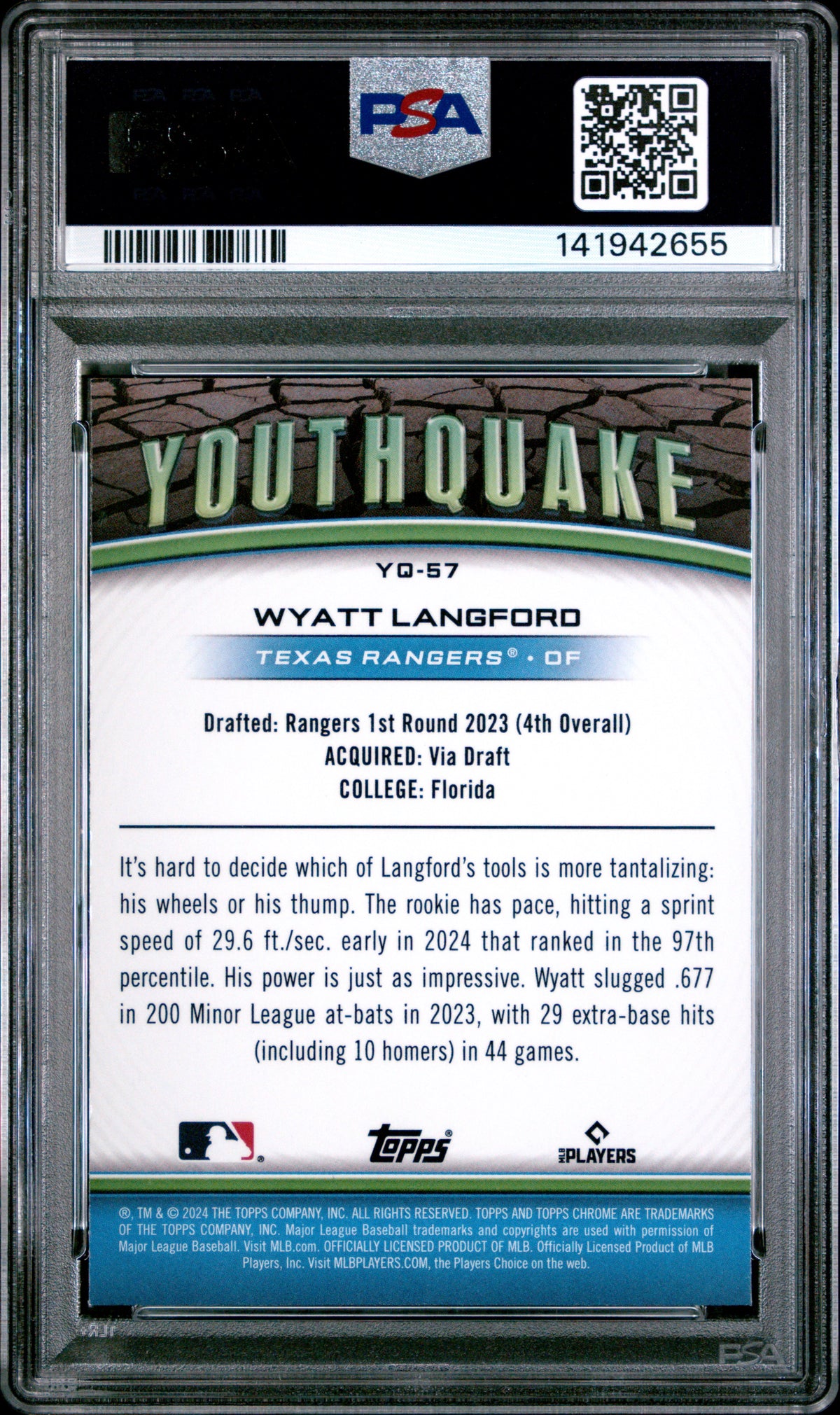 2024 Topps Chrome Youthquake Wyatt Langford #YQ57 Gold Refractor 12/50 PSA 10