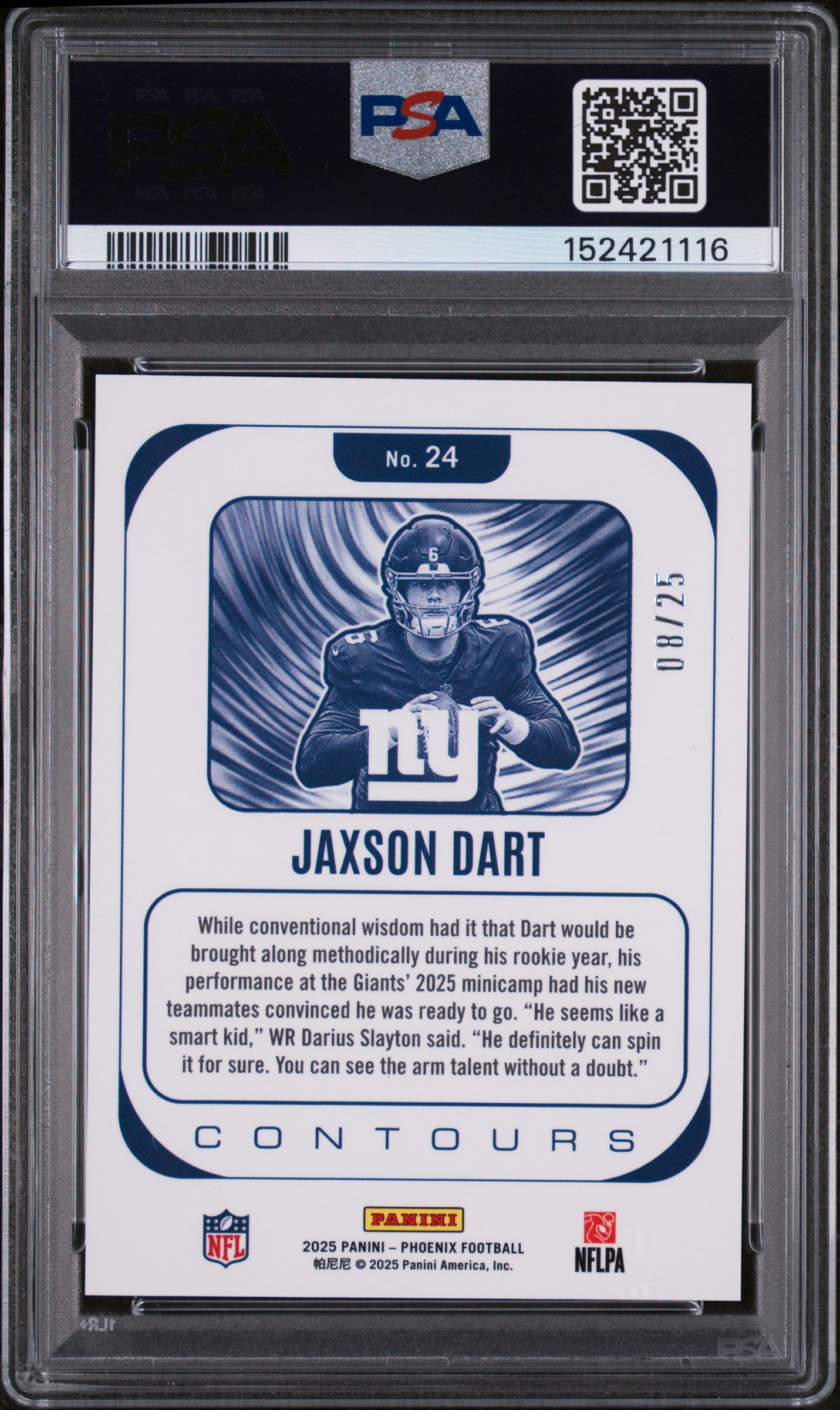 2025 Panini Phoenix Contours Jaxson Dart #24 Green Seismic PSA 9