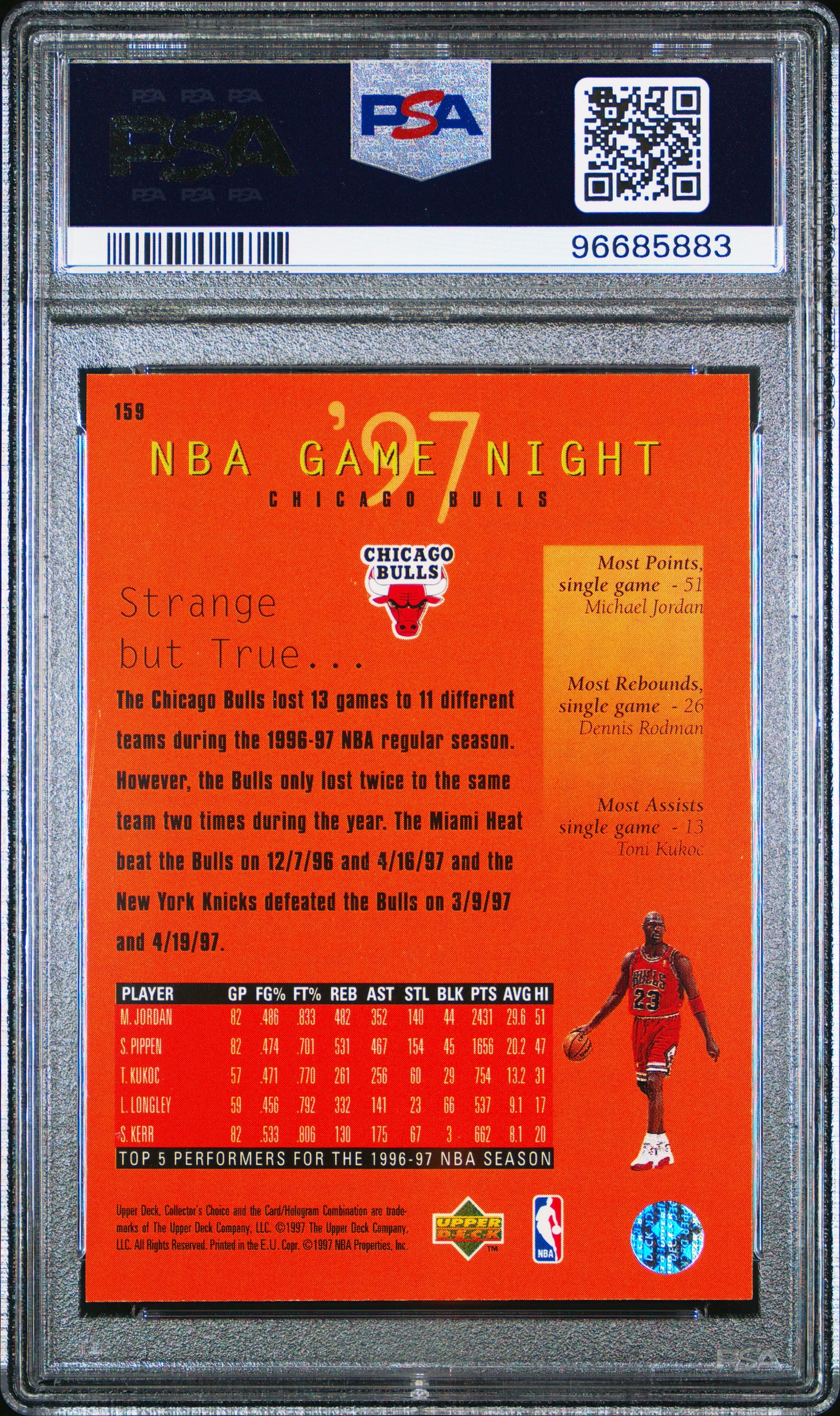 1997 Collector's Choice Bulls Game Night #159 Jrdn Kukc Pippn Rdmn PSA 9