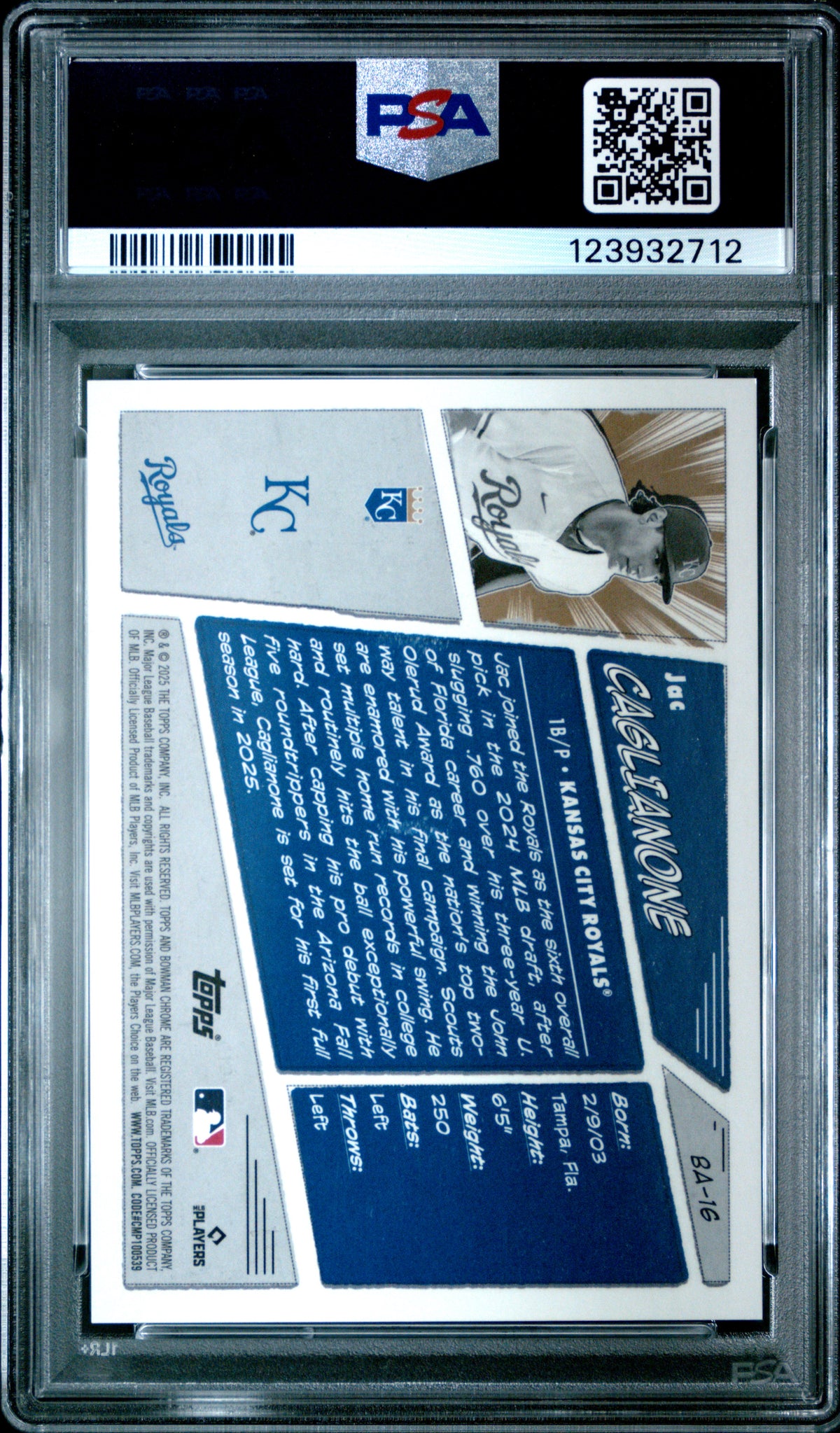 2025 Bowman Anime Jac Caglianone #BA16 PSA 10