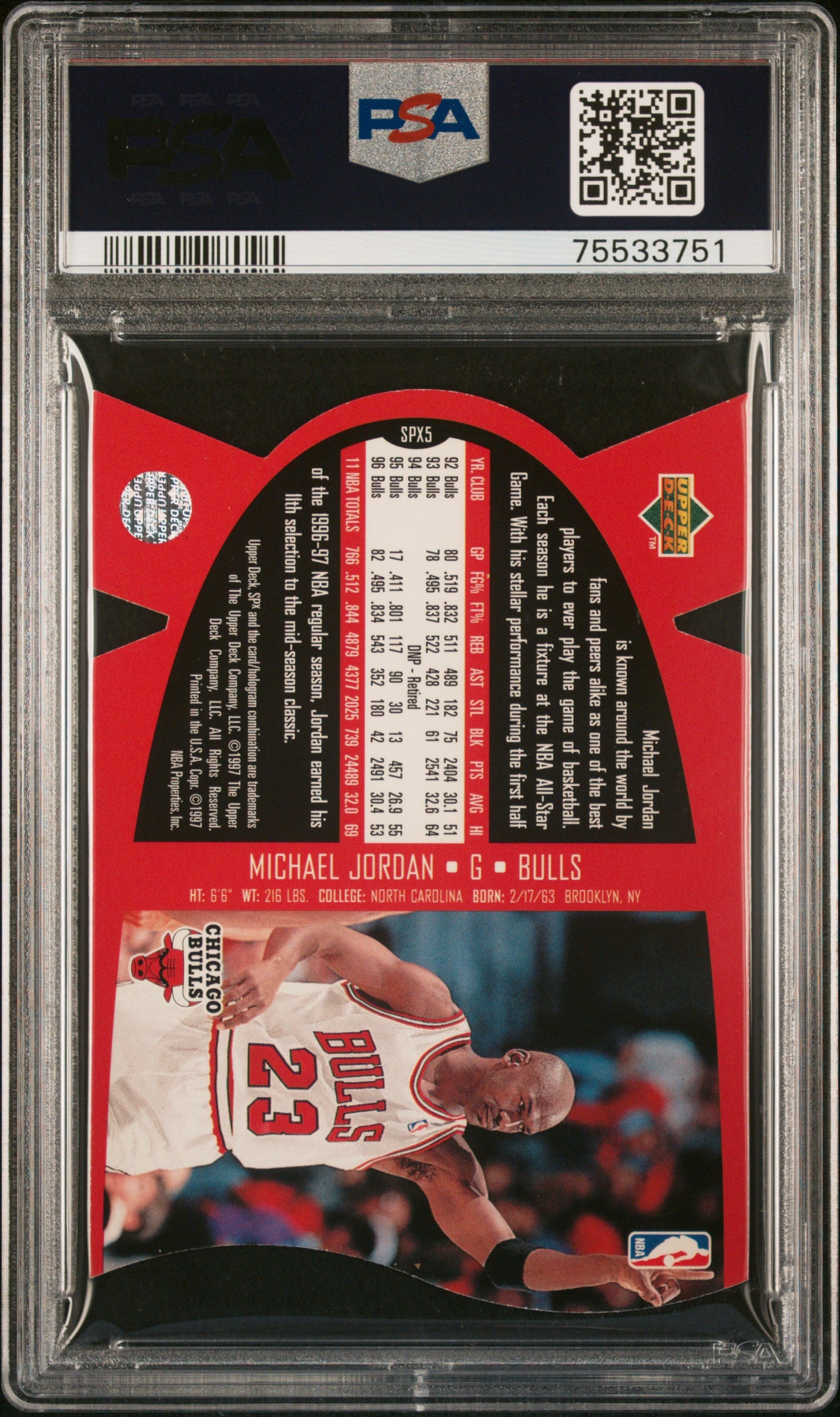 1997 SPX Die-Cut Michael Jordan #5 Gold PSA 8