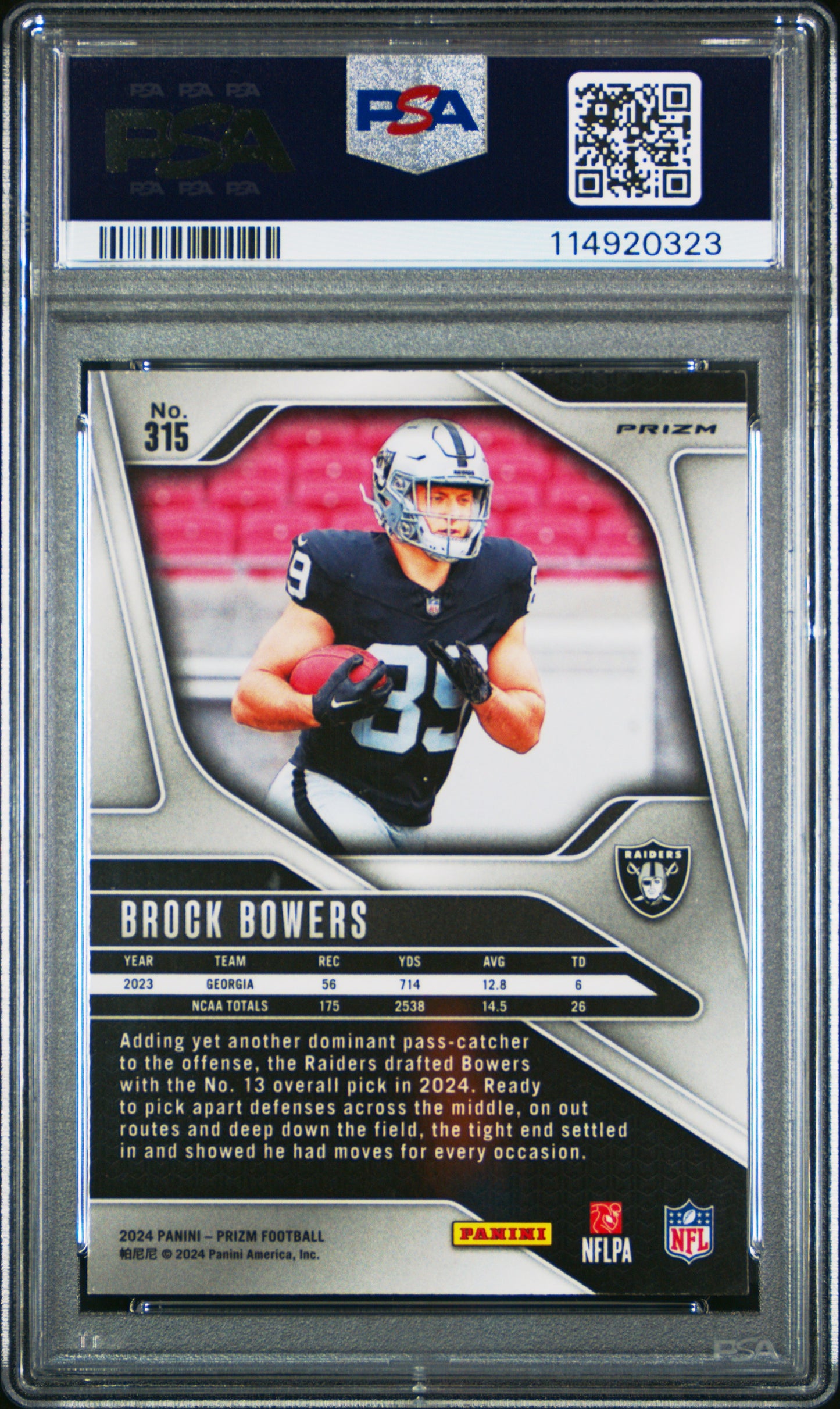 2024 Panini Prizm Brock Bowers #315 Silver PSA 10