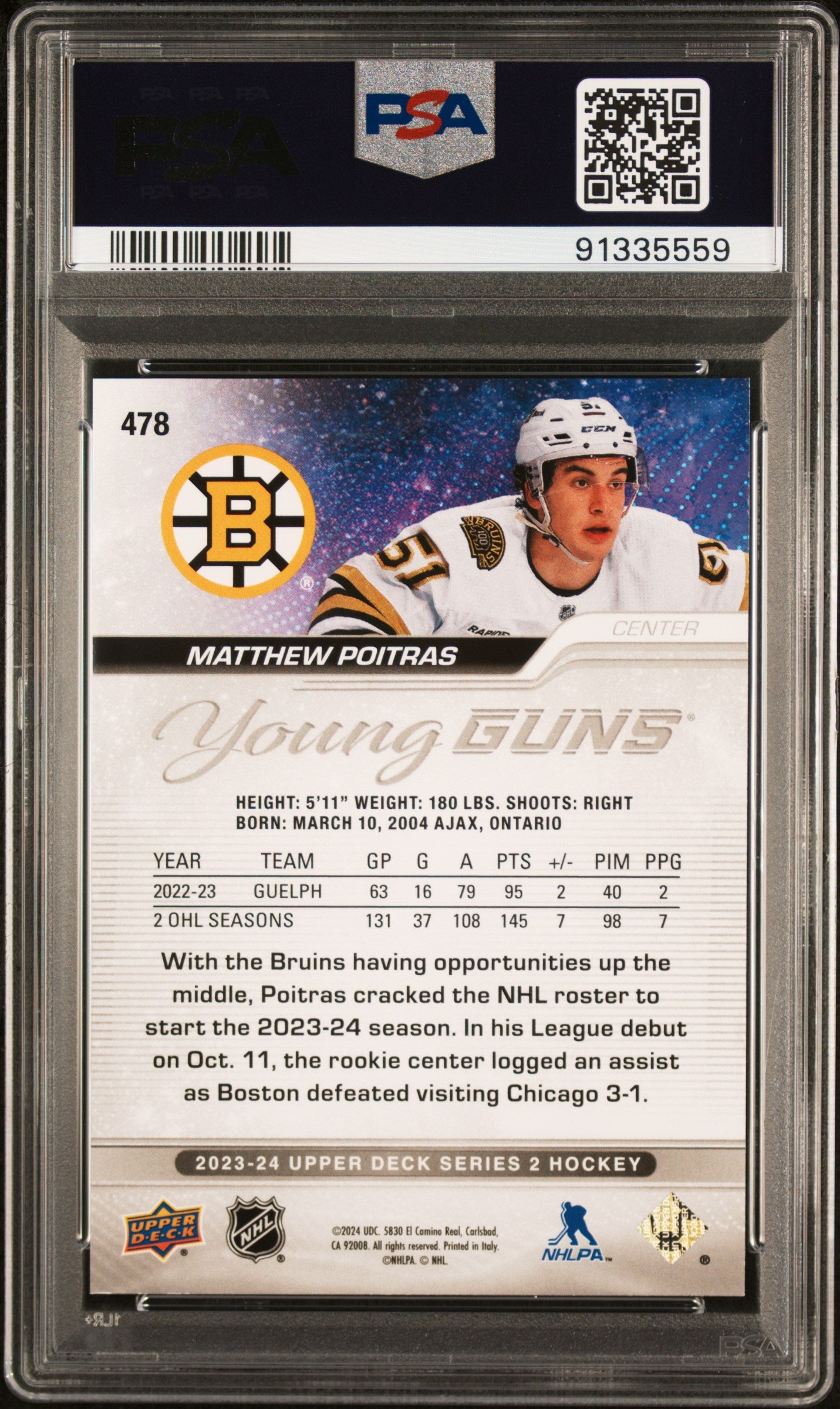2023 Upper Deck Matthew Poitras #478 PSA 10