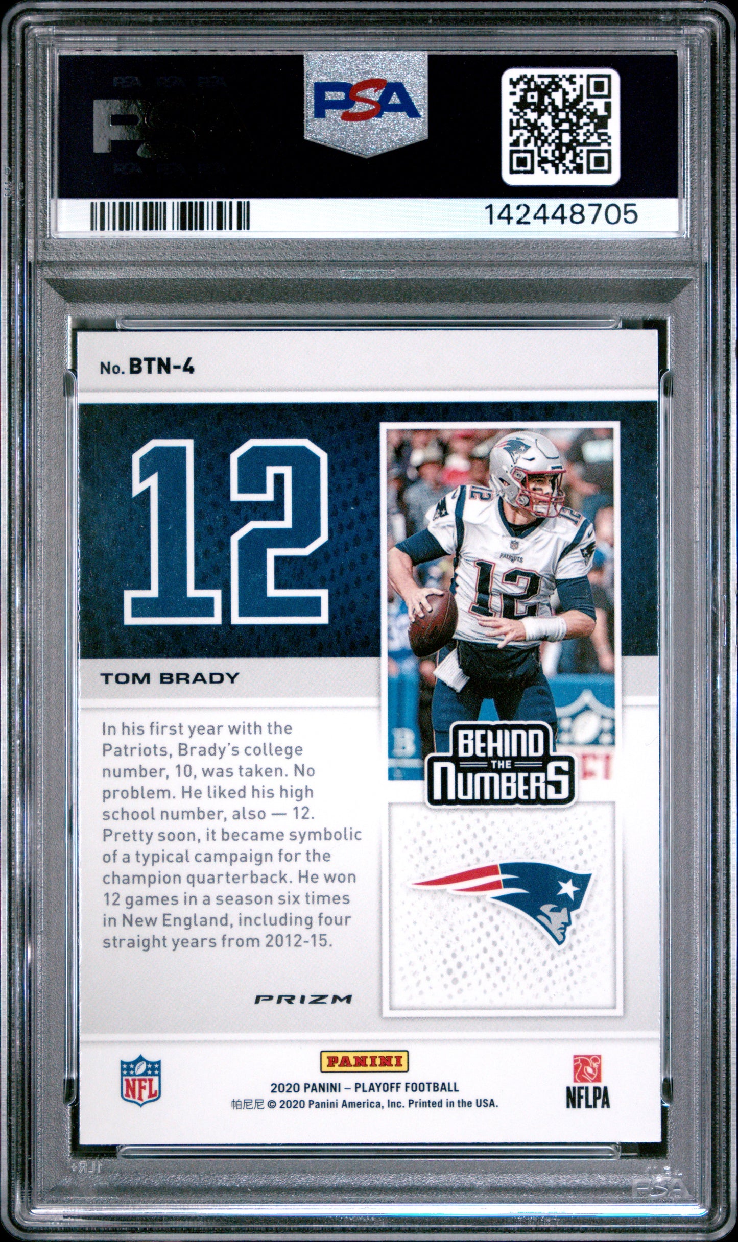 2020 Panini Playoff Behind The Numbers Tom Brady #BTN4 Red PSA 9