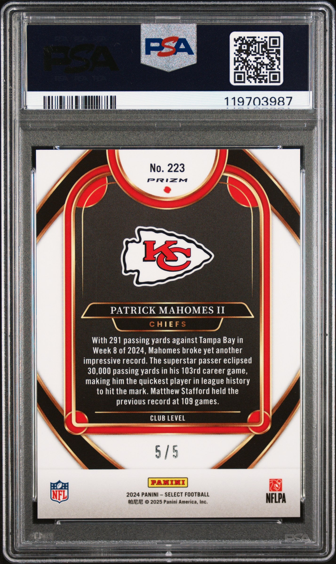 2024 Panini Select Patrick Mahomes II #223 Green Prizm PSA 9