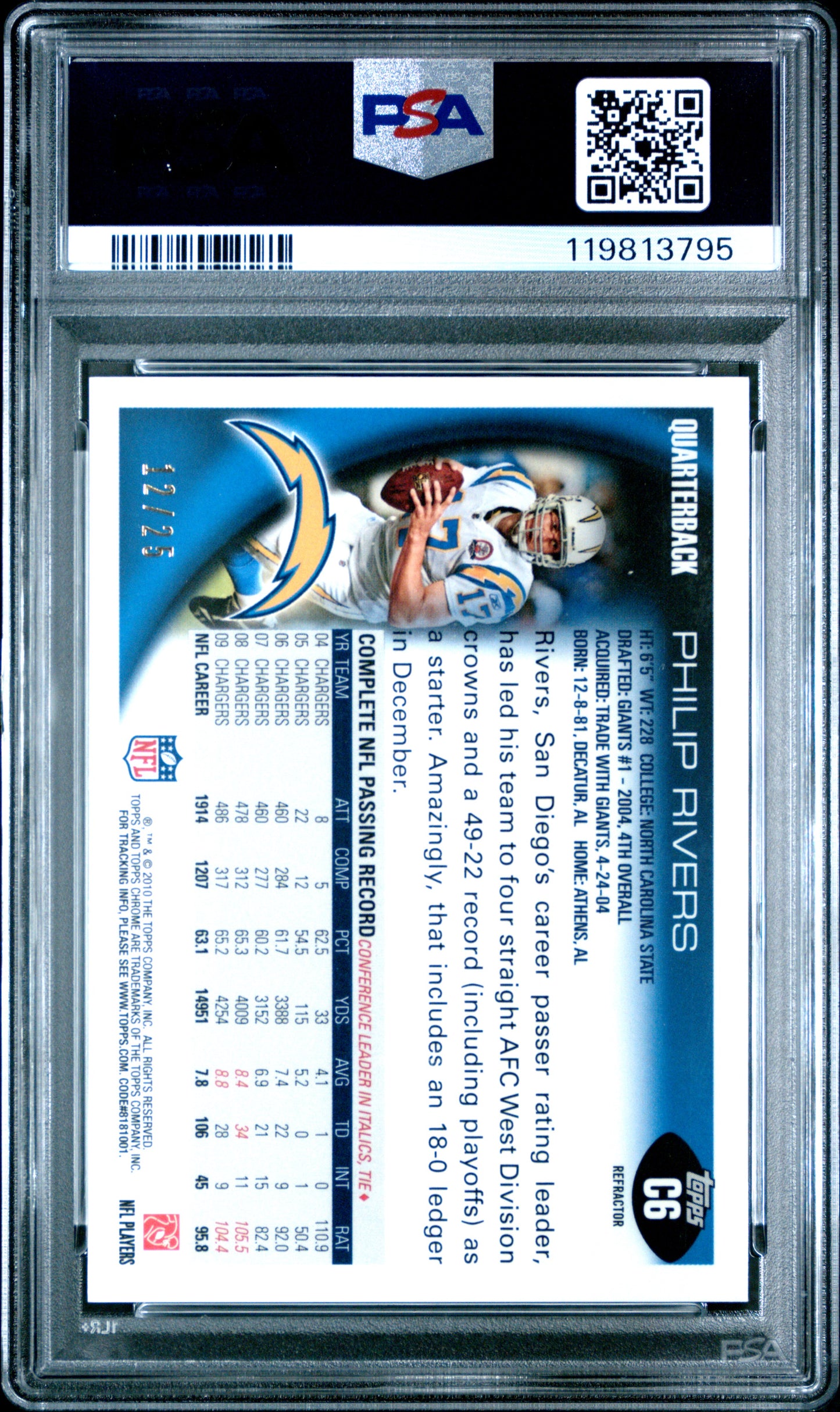 2010 Topps Chrome Philip Rivers #C6 Red Refractor PSA 9