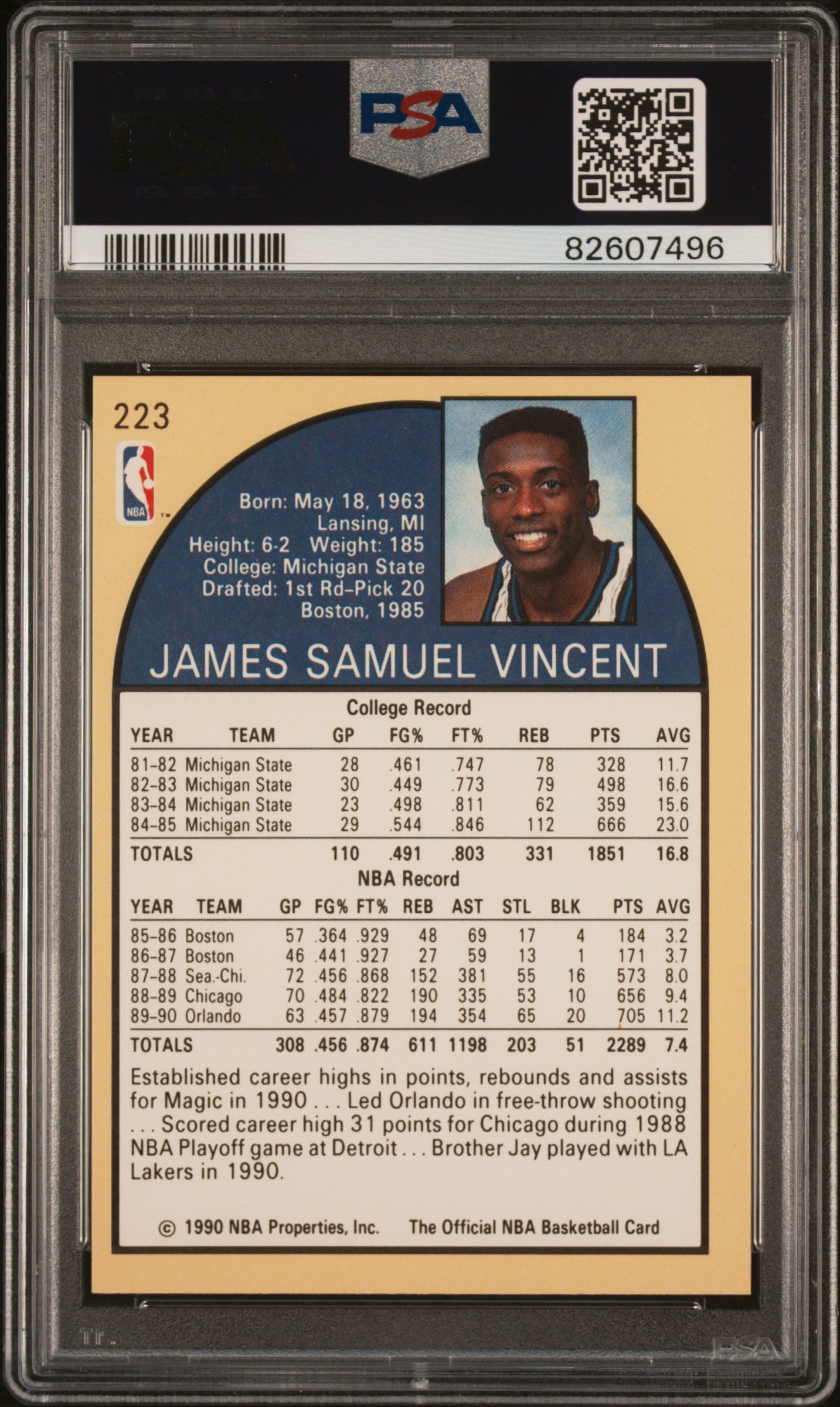 1990 Hoops Sam Vincent #223 PSA 8