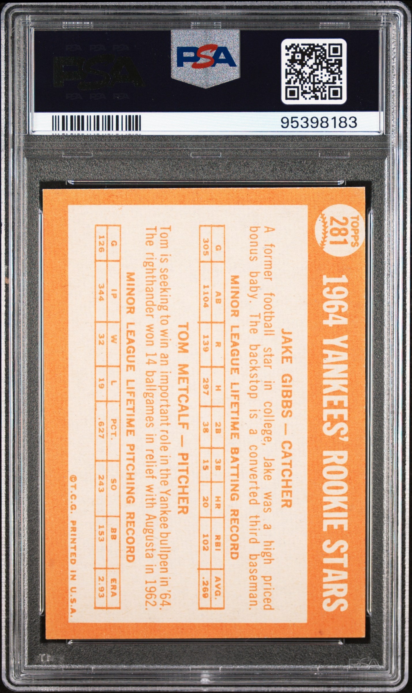 1964 Topps Yankees Rookies #281 J. Gibbs T. Metcalf PSA 4