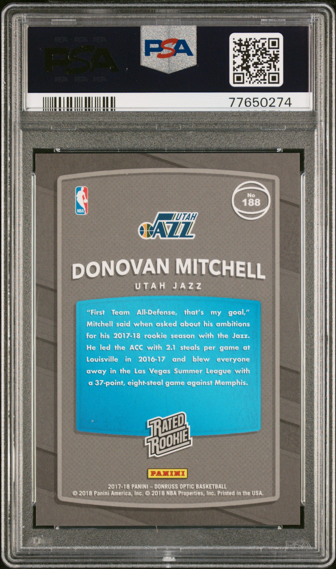 2017 Panini Donruss Optic Donovan Mitchell #188 Shock PSA 9