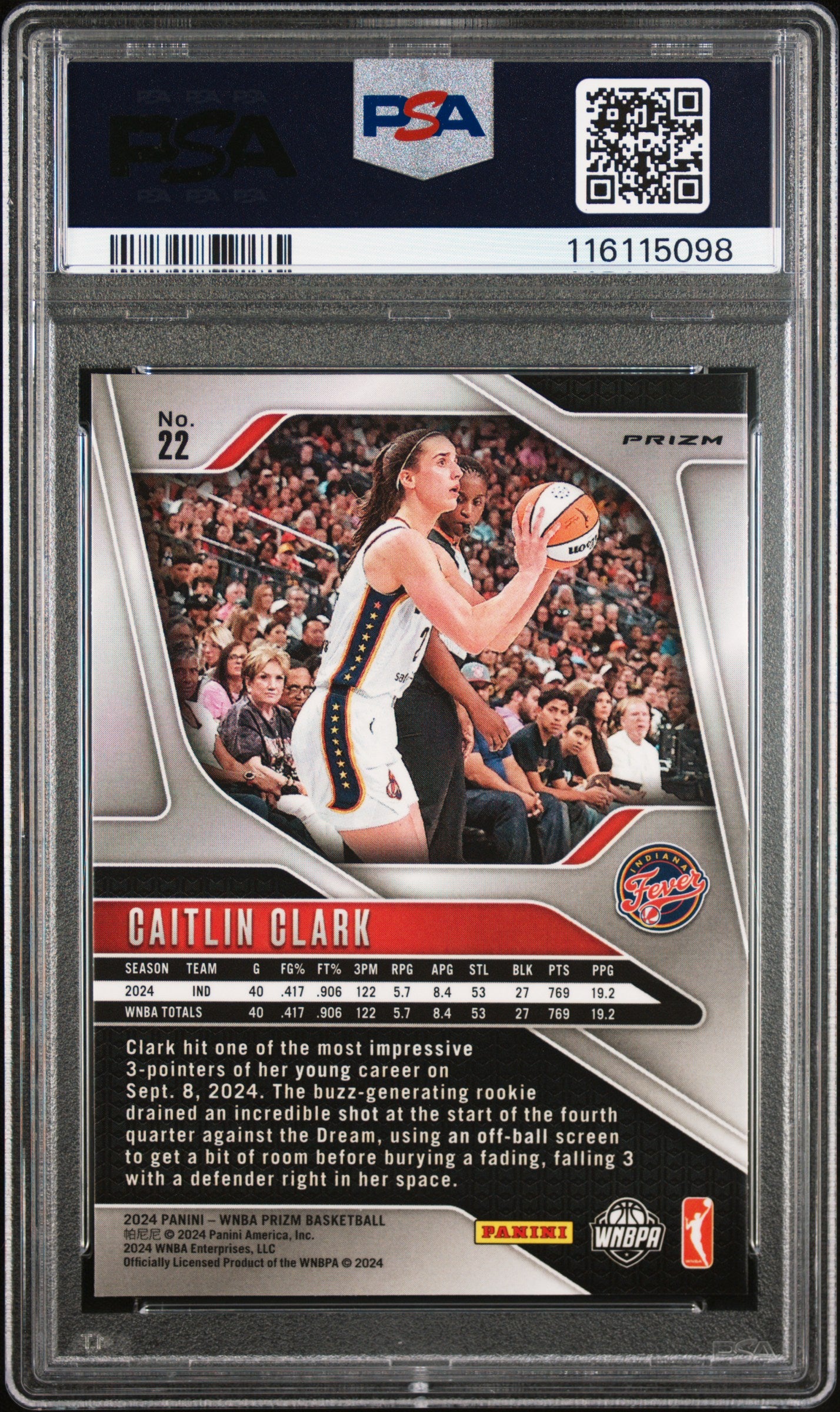 2024 Panini Prizm WNBA Caitlin Clark #22 Ice PSA 9