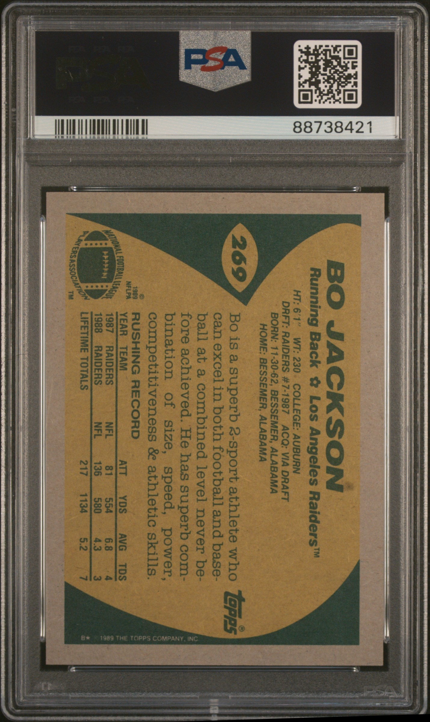 1989 Topps Bo Jackson #269 PSA 7