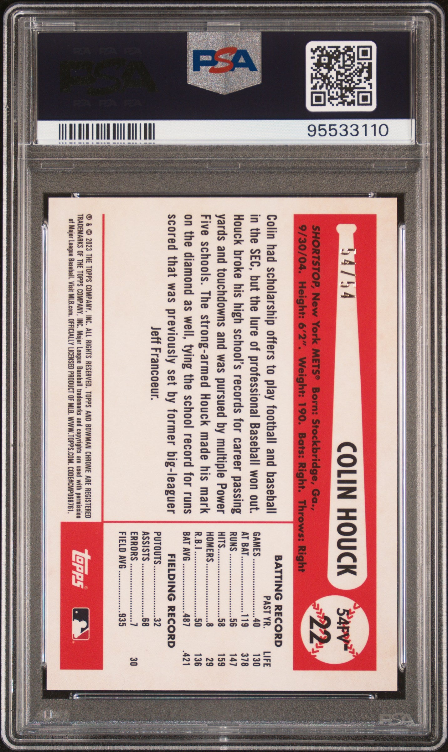 2023 Bowman Draft Bowman Flag Variation Colin Houck 1954 Flag Variation PSA 8