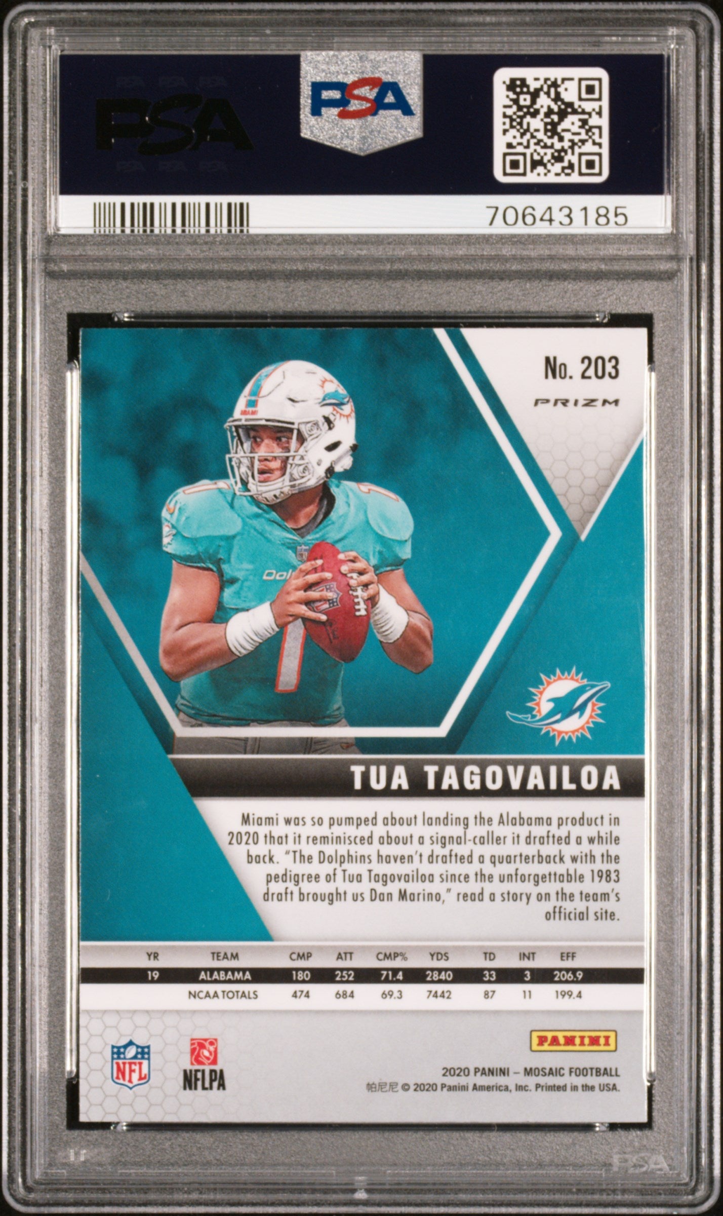 2020 Panini Mosaic Tua Tagovailoa #203 Green PSA 10