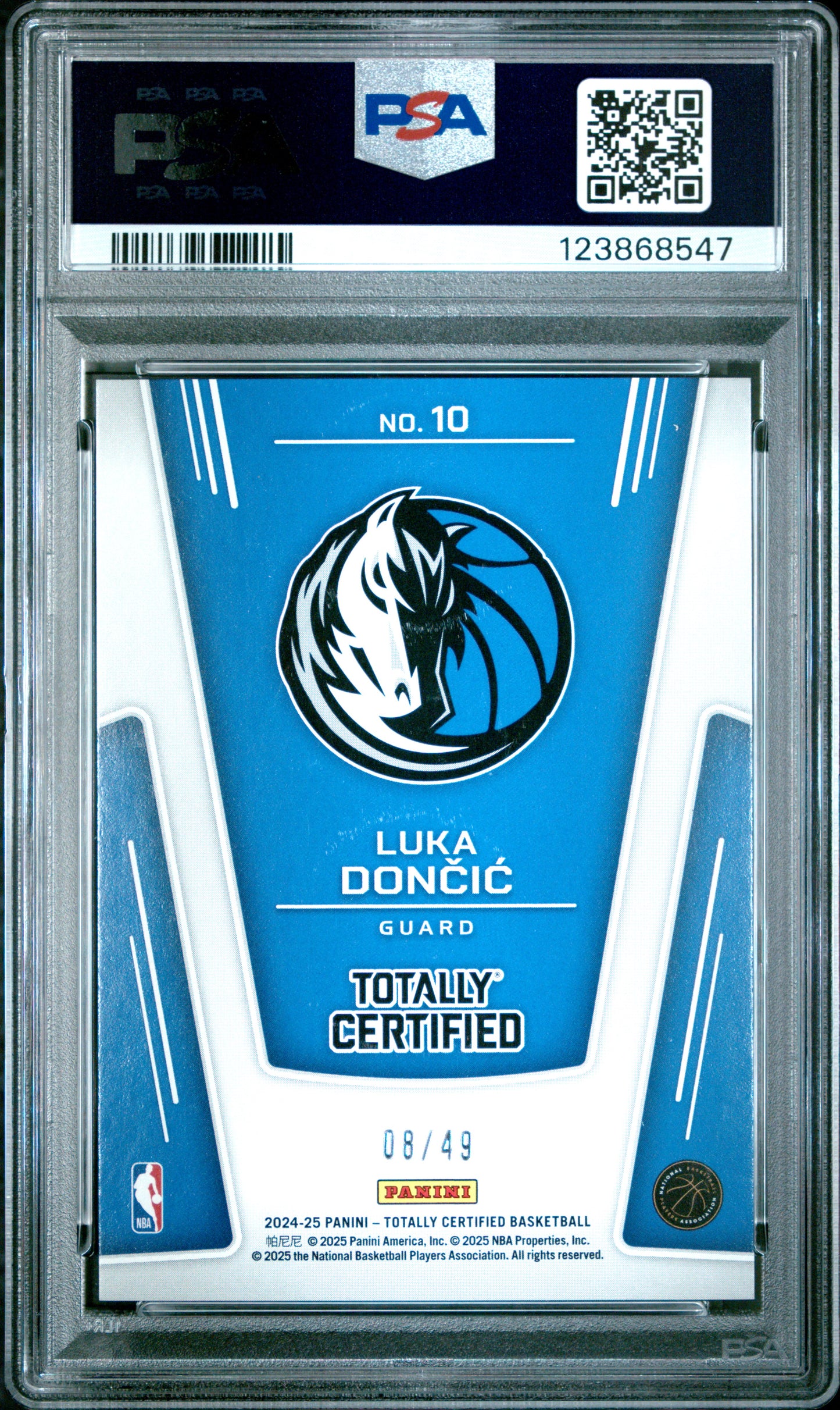 2024 Panini Totally Certified The Mighty Luka Doncic #10 Mirror Blue PSA 10