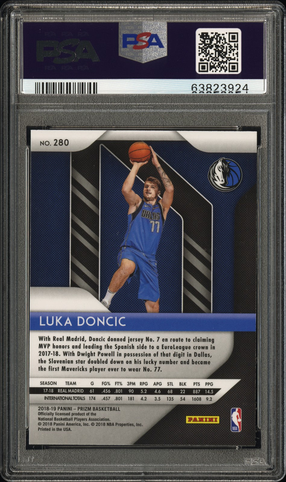 2018 Panini Prizm Luka Doncic #280 PSA A