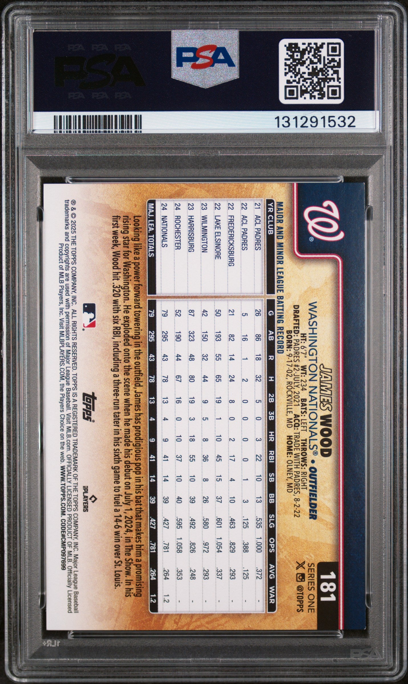 2025 Topps James Wood #181 Golden Mirror PSA 8