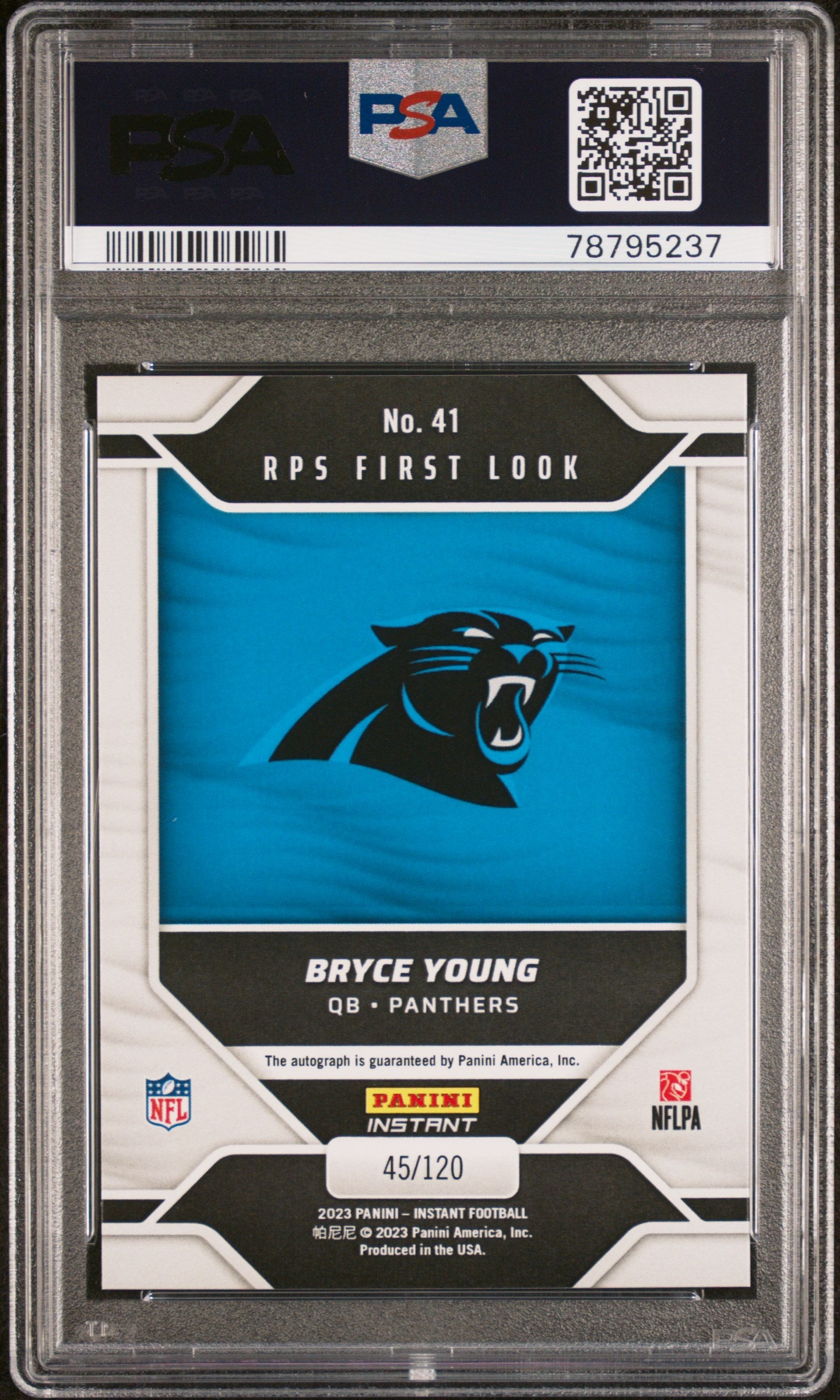 2023 Panini Instant NFL RPS First Look Bryce Young Auto /120 #41 Auto PSA 10