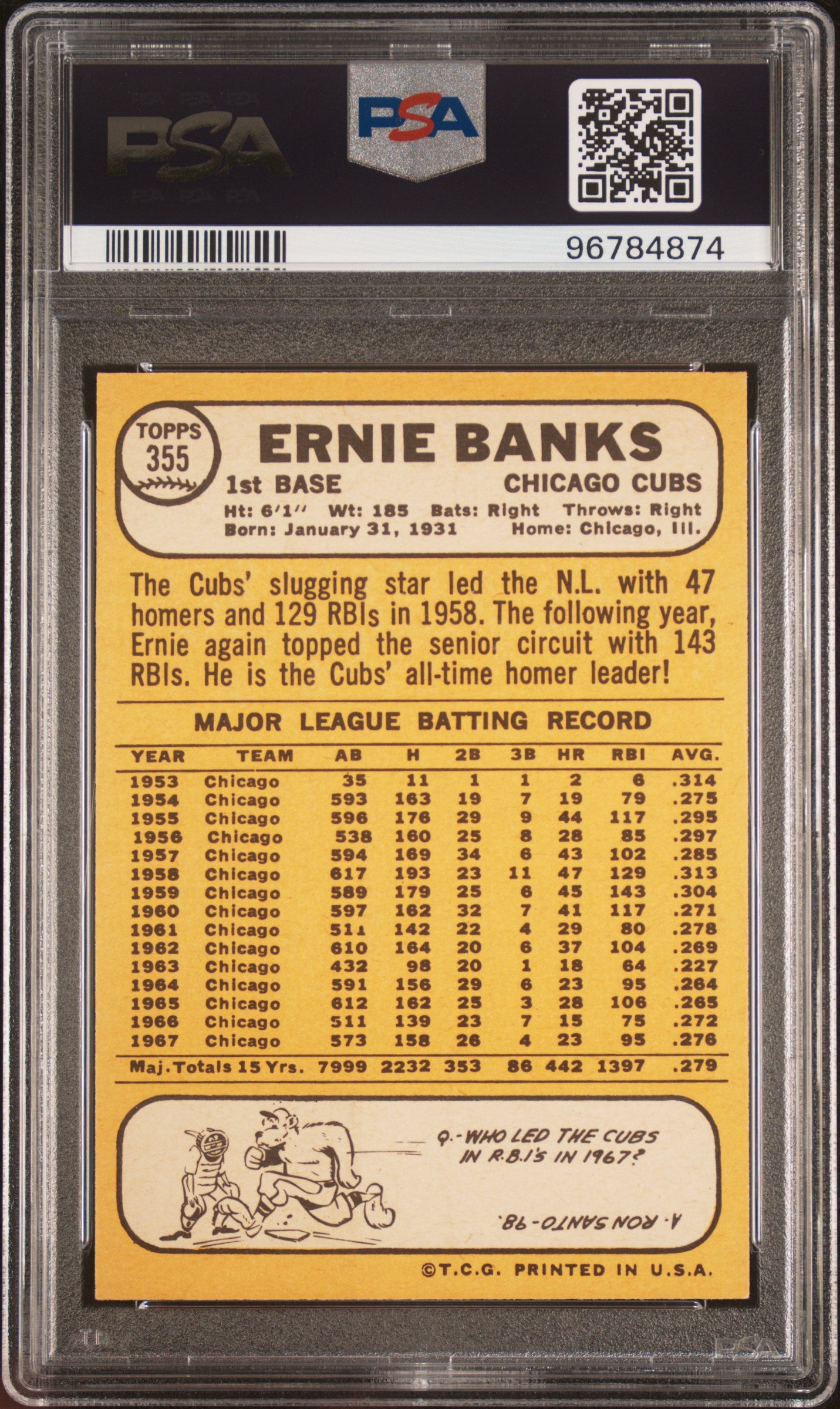 1968 Topps Ernie Banks #355 PSA 5