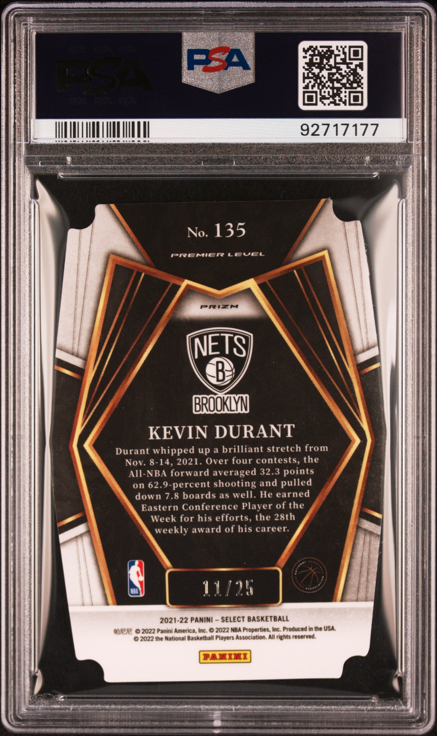 2021 Panini Select Kevin Durant #135 Tie Dye Die Cut Prizm PSA 10