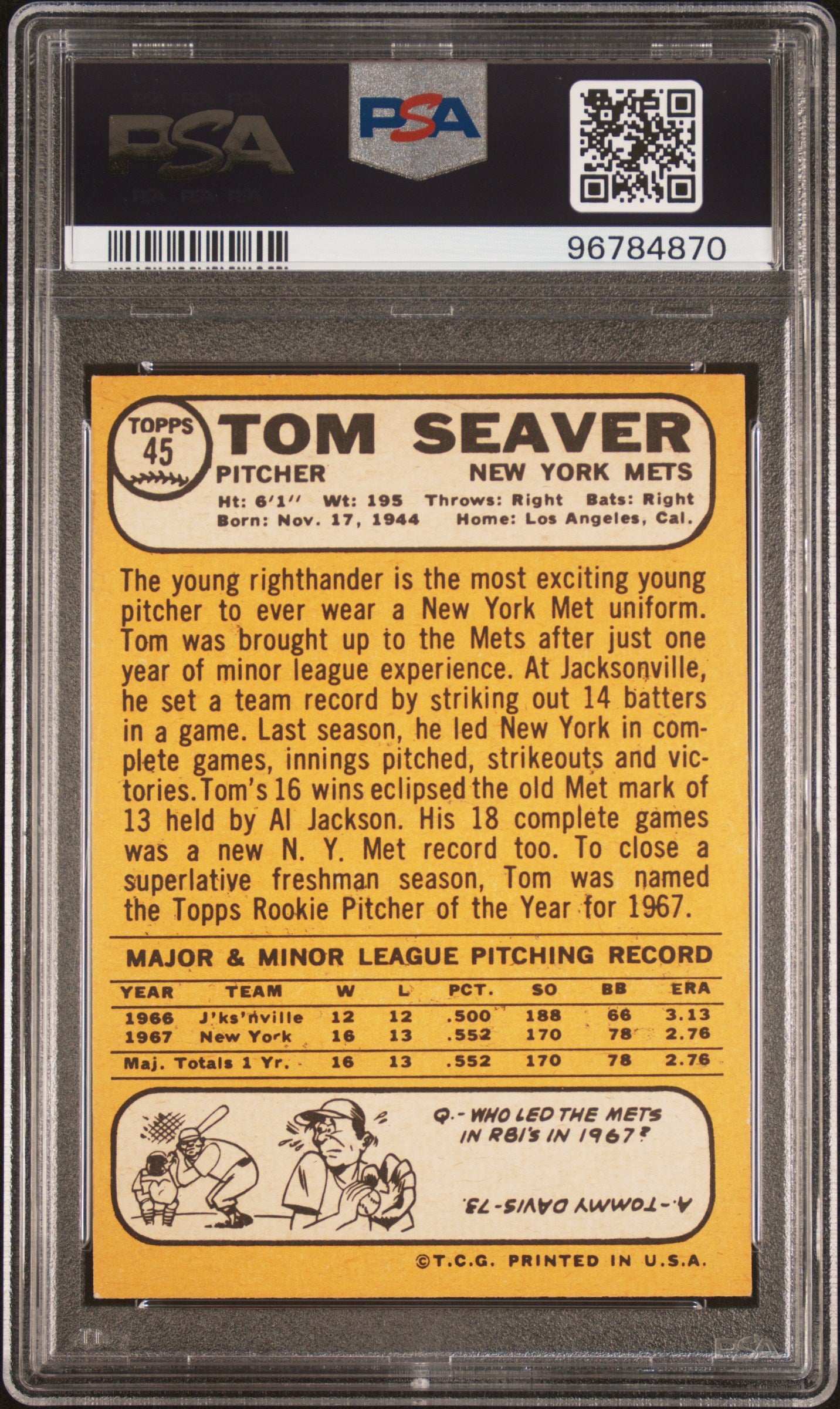 1968 Topps Tom Seaver #45 All Star Rookie PSA 3