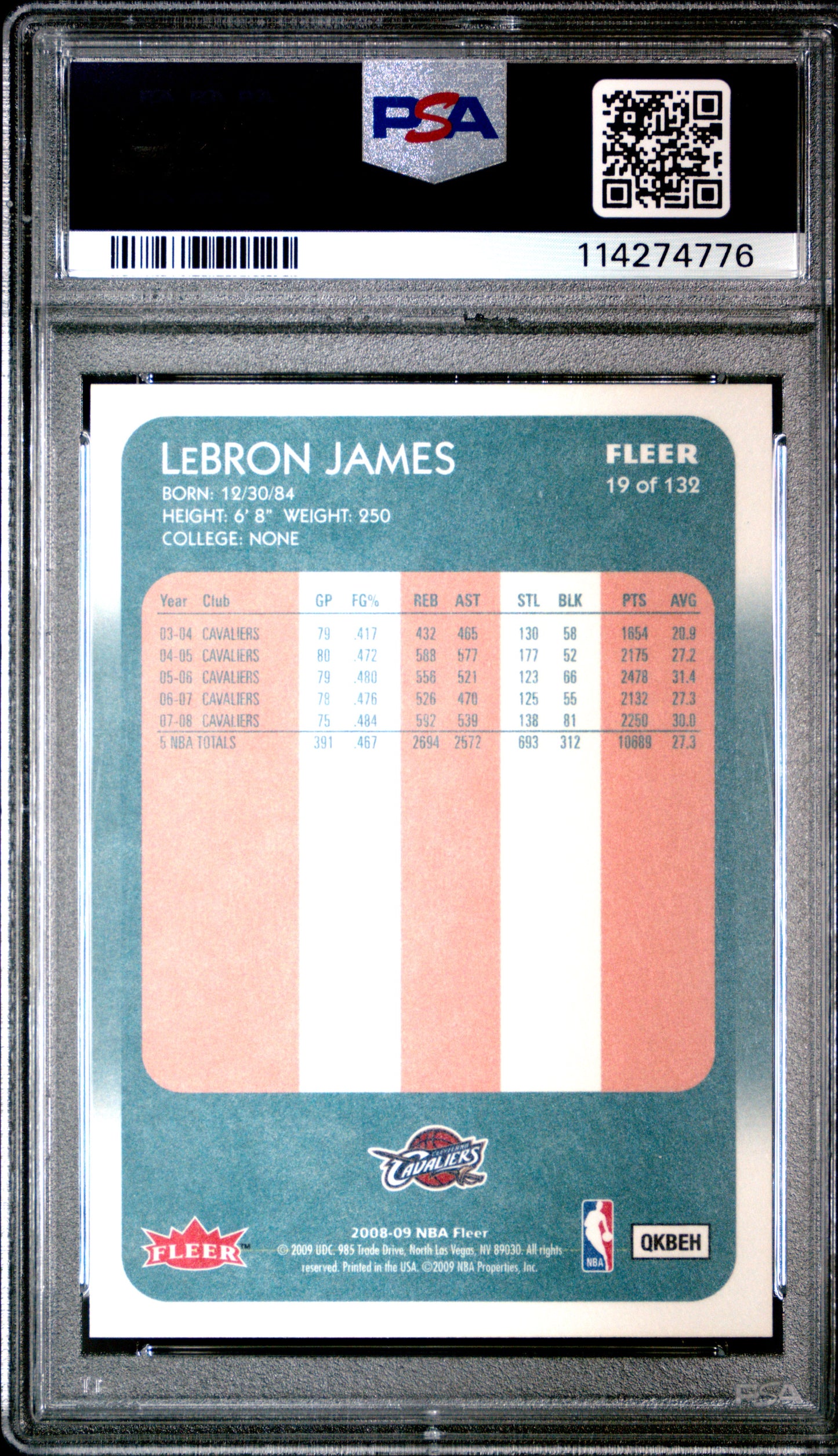 2008 Fleer 1988 Retro LeBron James #19 PSA 10